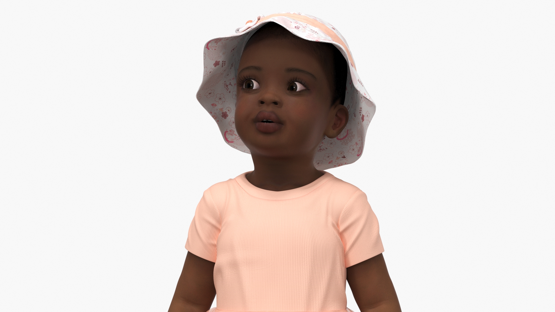 3D Toddler Black Girl Light Skin in Summer Standing model