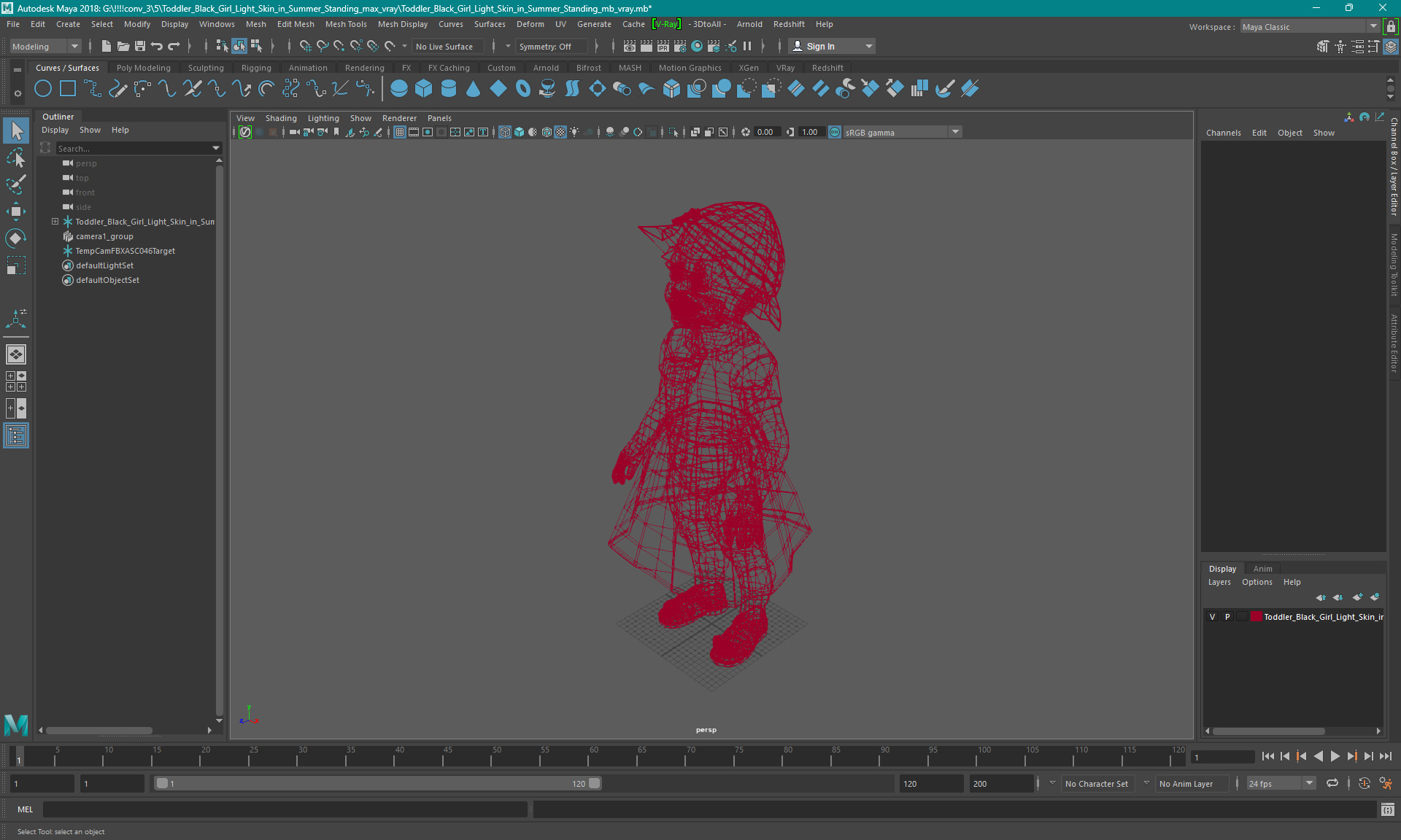 3D Toddler Black Girl Light Skin in Summer Standing model