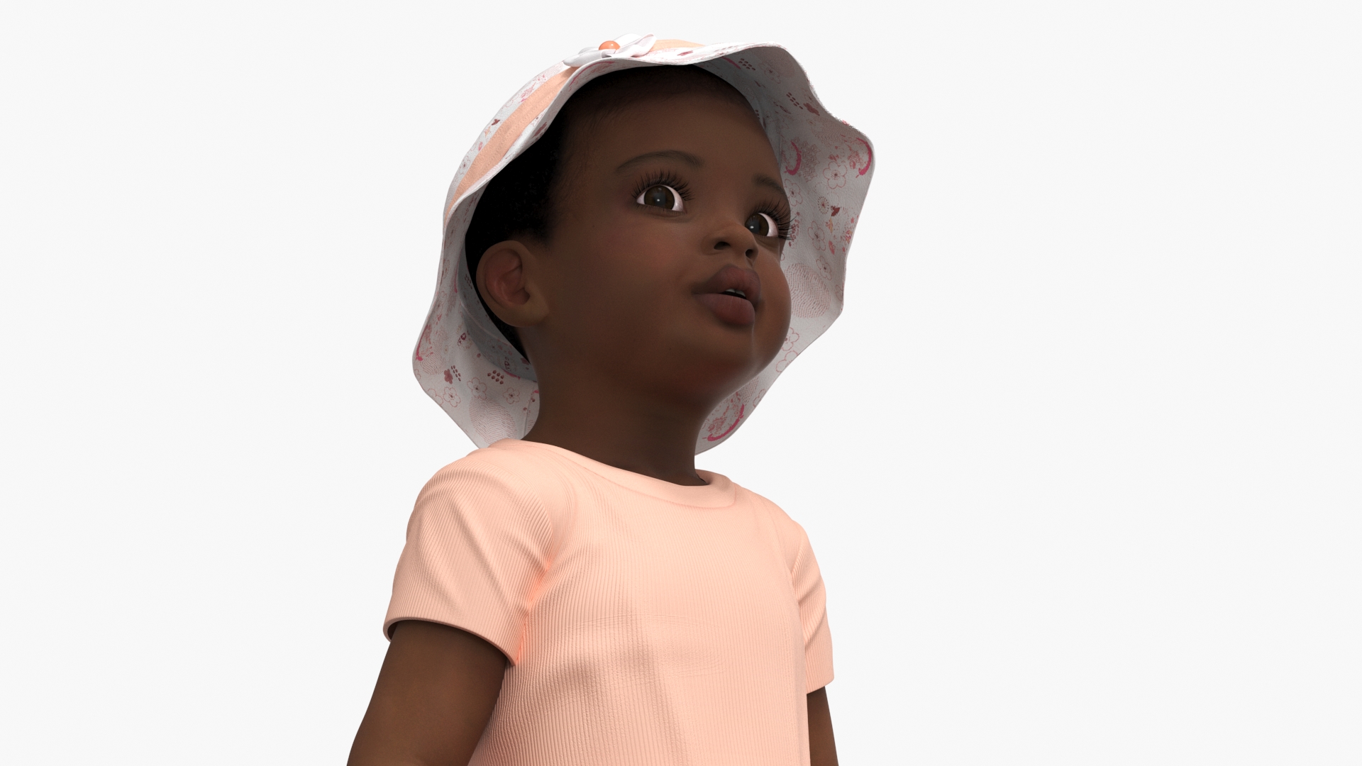 3D Toddler Black Girl Light Skin in Summer Standing model