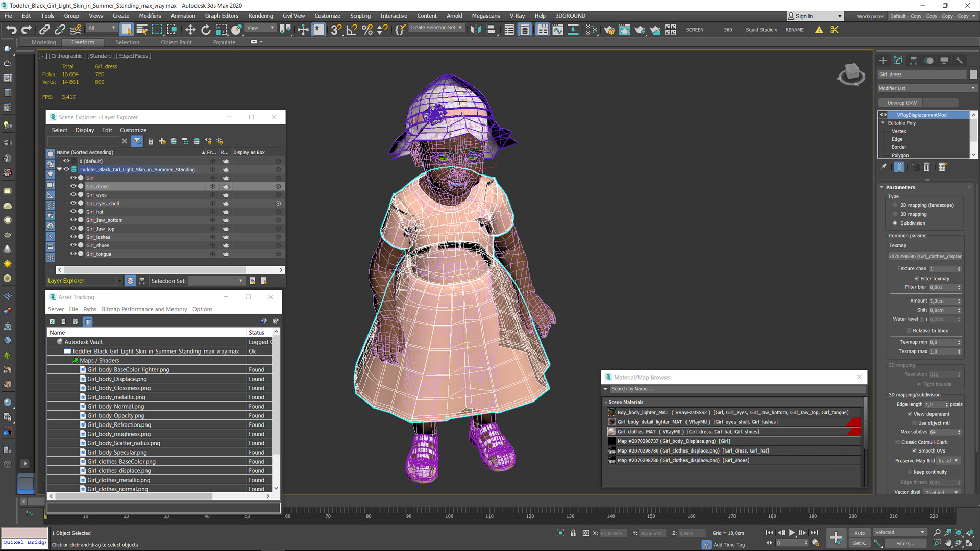 3D Toddler Black Girl Light Skin in Summer Standing model