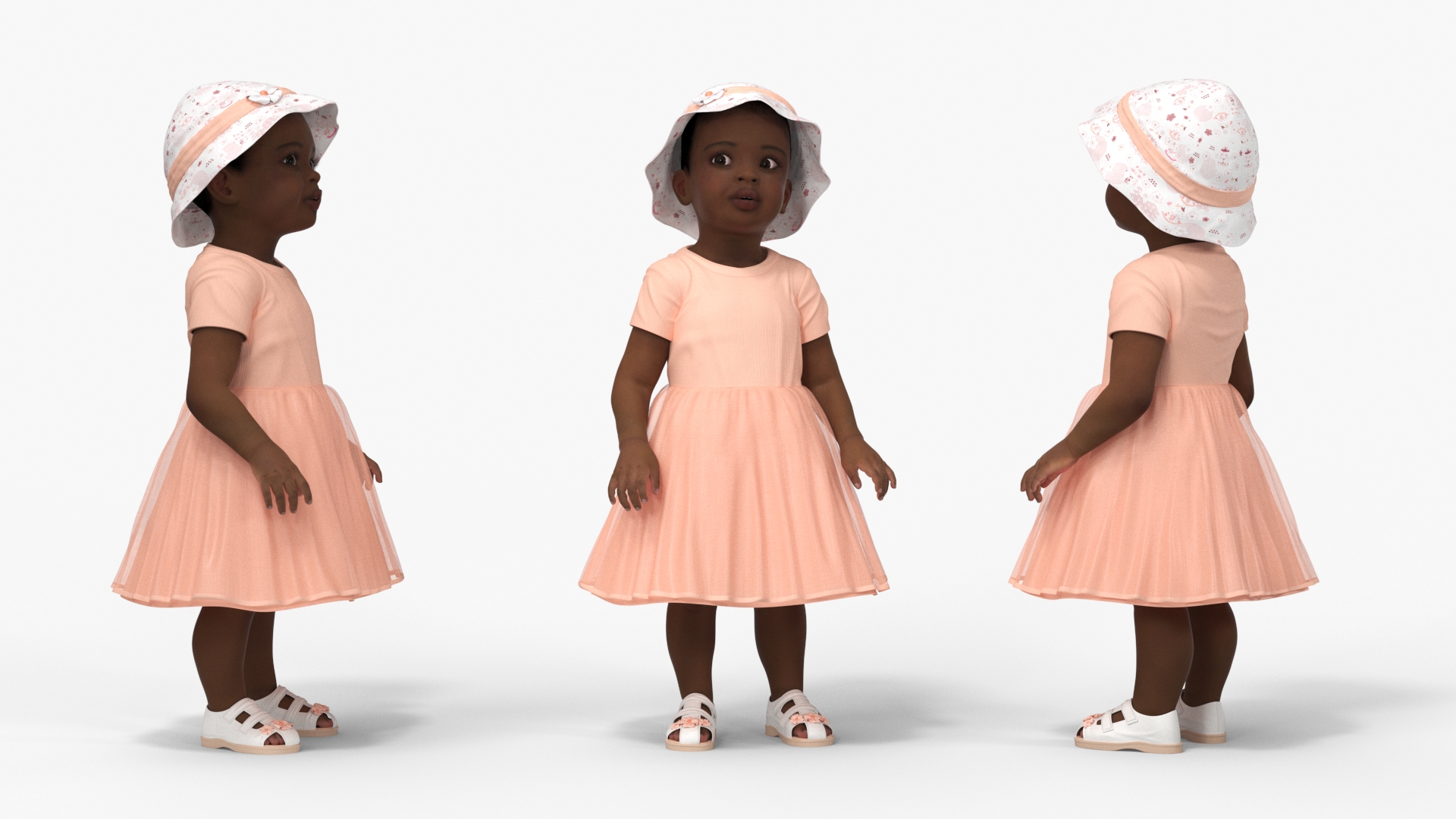 3D Toddler Black Girl Light Skin in Summer Standing model