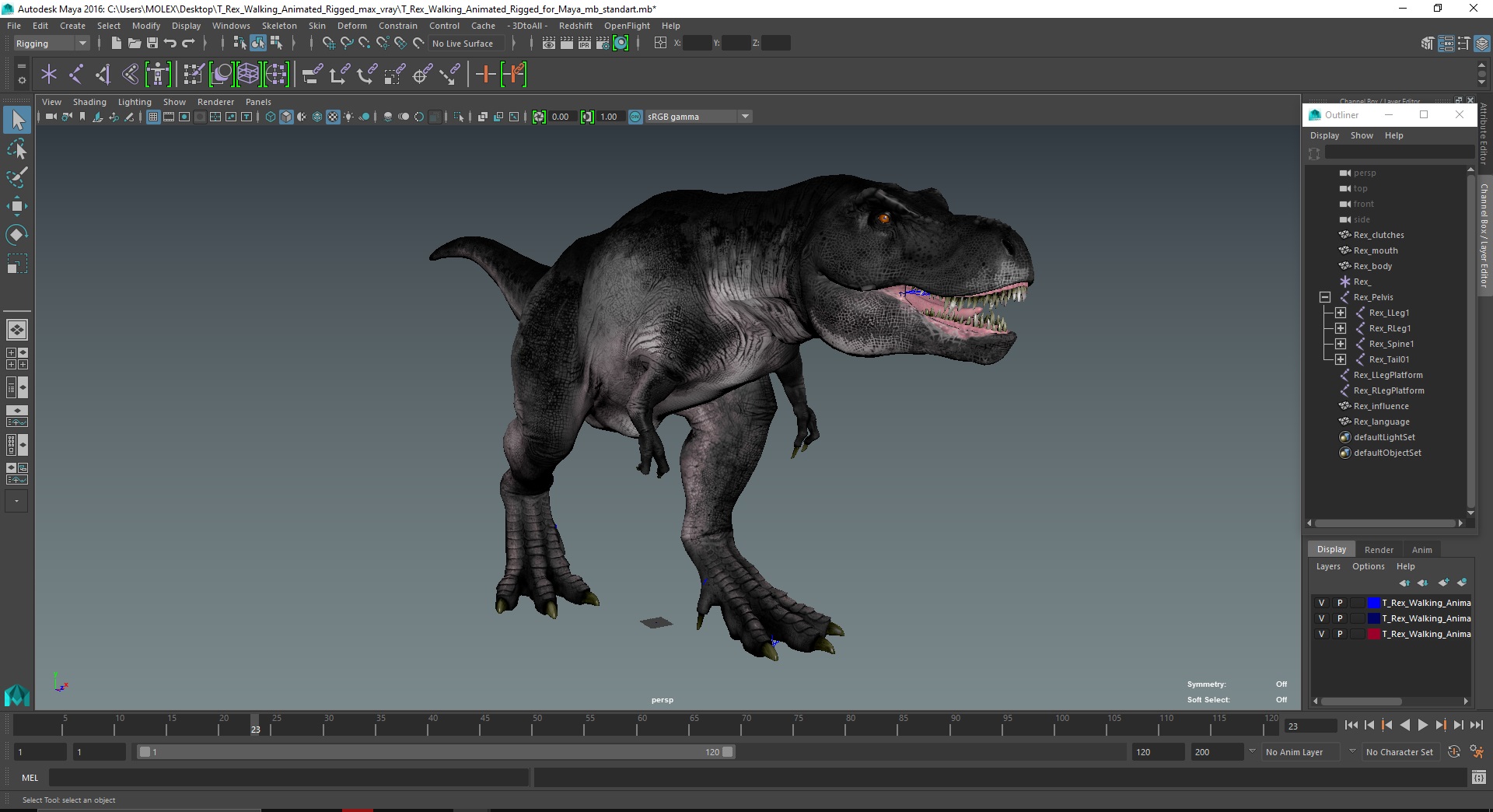 3D T Rex Walking Animated Rigged for Maya model