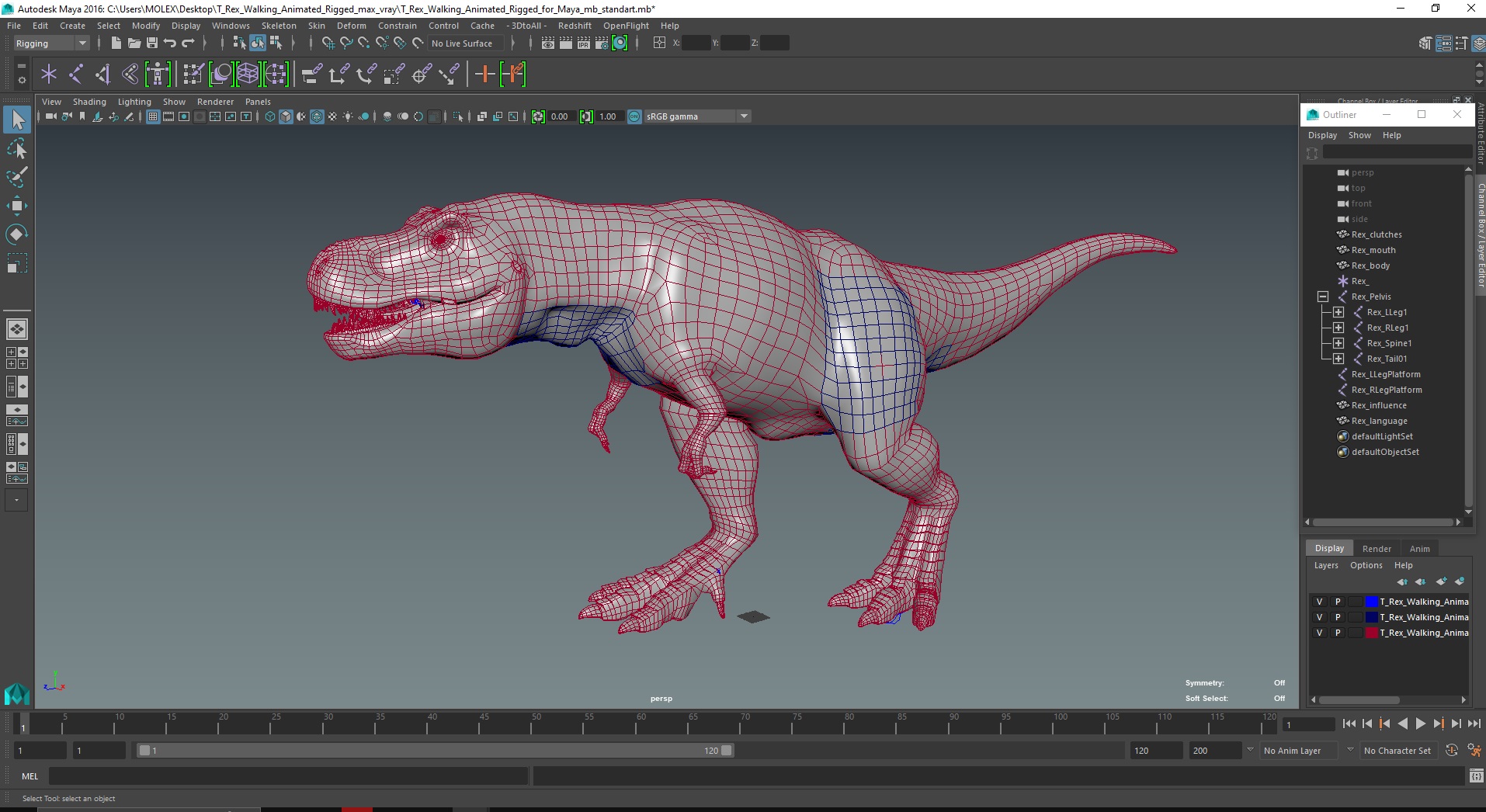 3D T Rex Walking Animated Rigged for Maya model