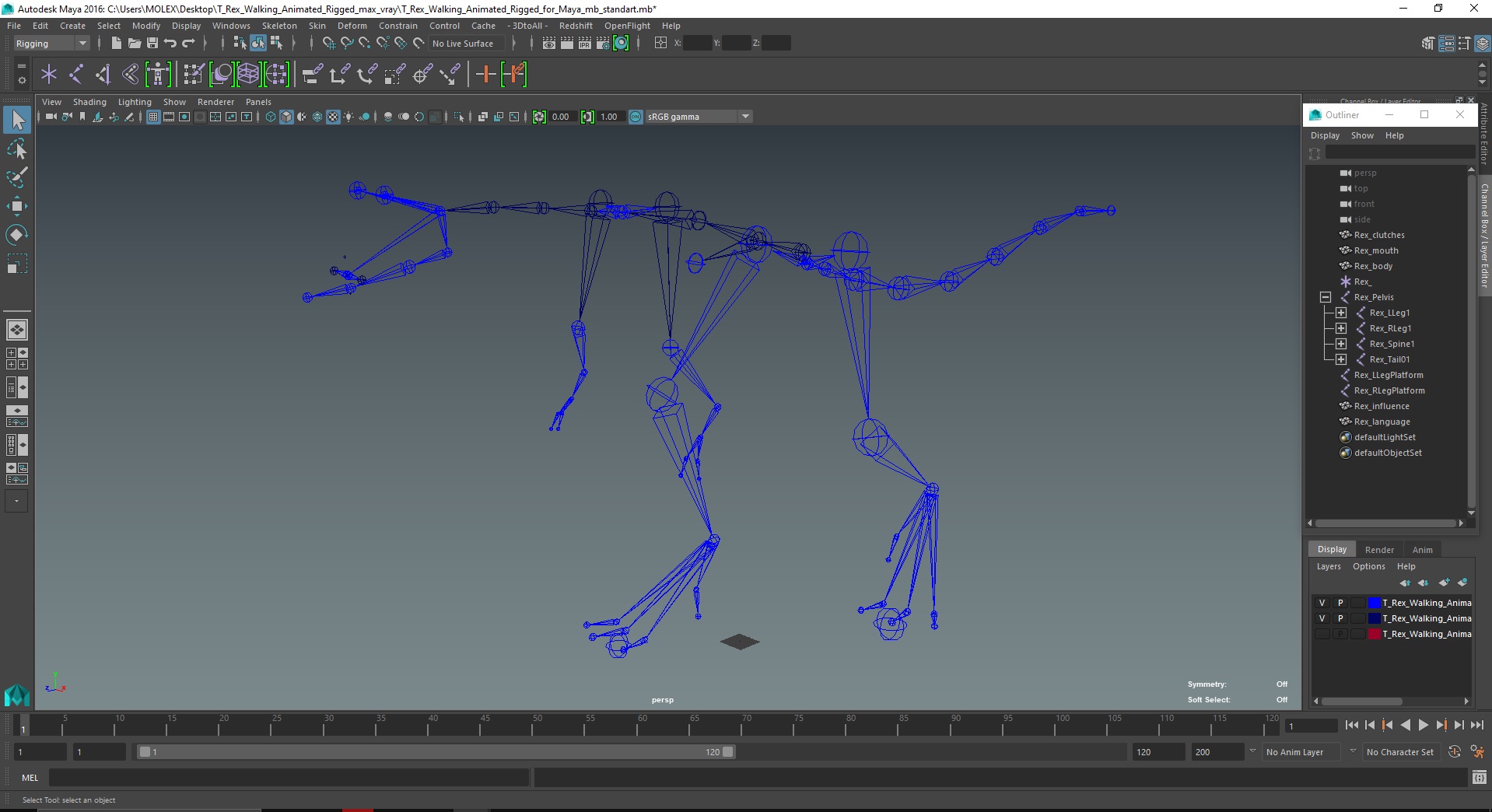 3D T Rex Walking Animated Rigged for Maya model