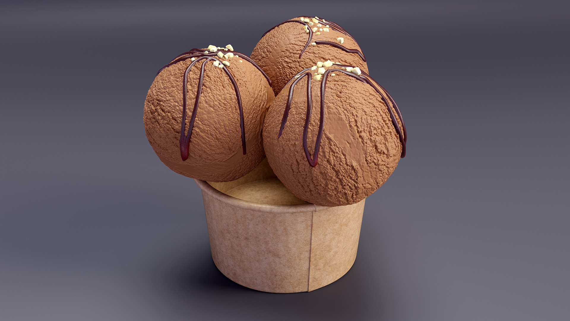 Ice Cream Chocolate Balls with Nuts in Cardboard Cup 3D