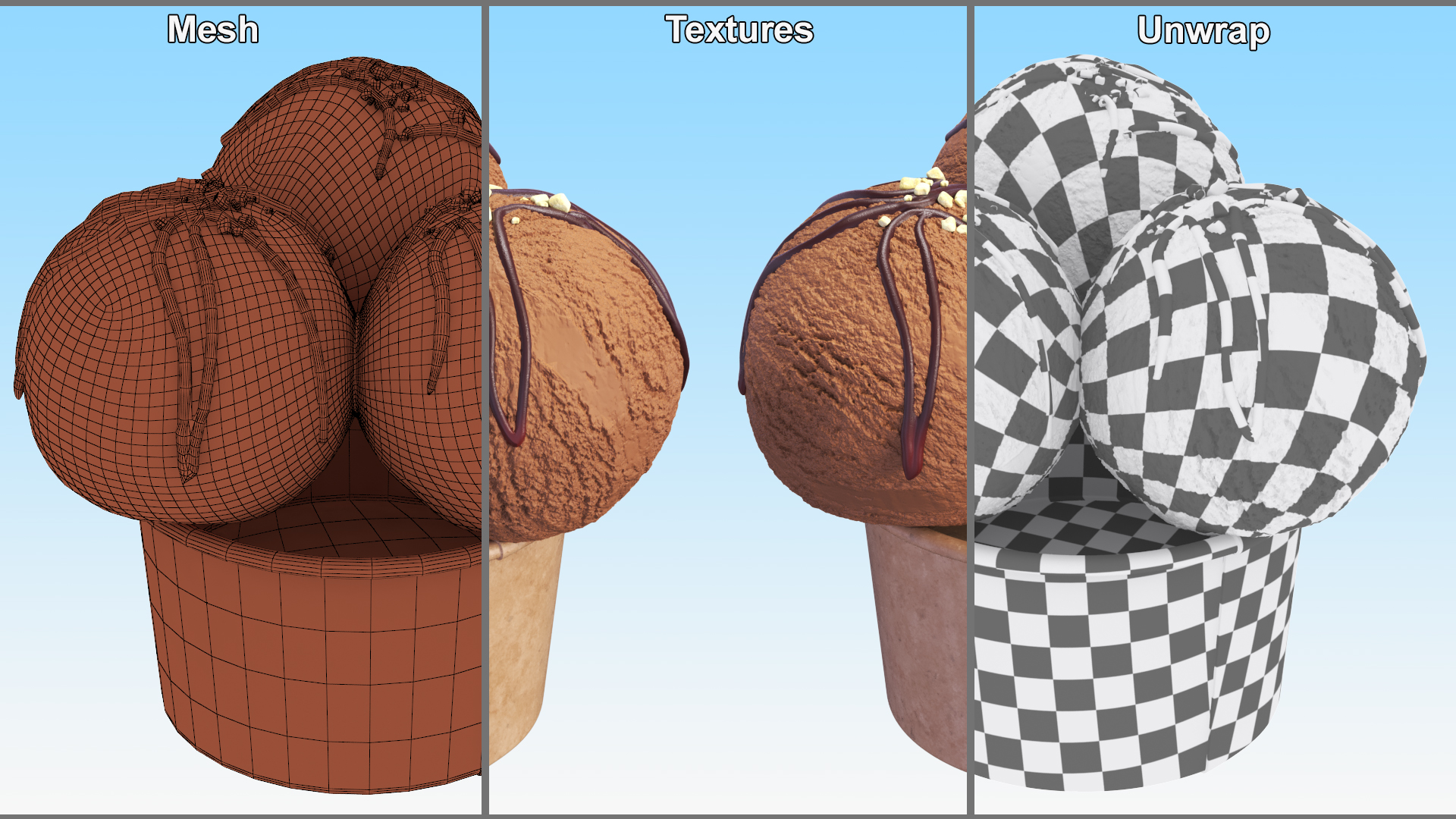 Ice Cream Chocolate Balls with Nuts in Cardboard Cup 3D