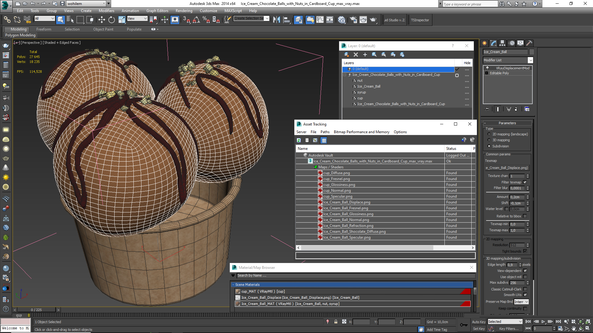 Ice Cream Chocolate Balls with Nuts in Cardboard Cup 3D