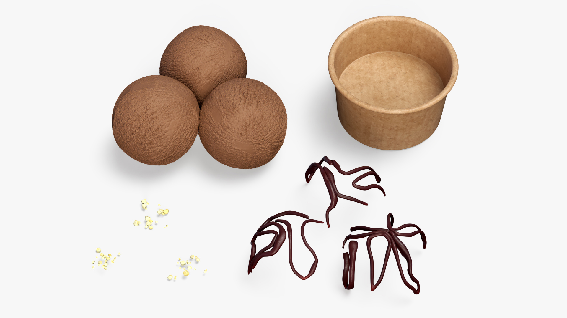 Ice Cream Chocolate Balls with Nuts in Cardboard Cup 3D