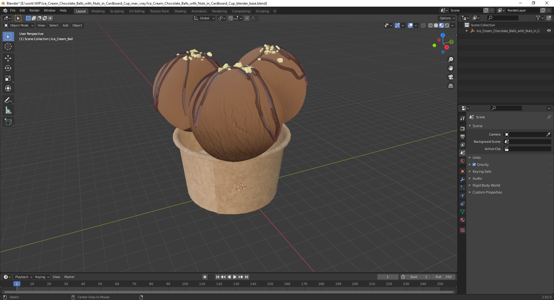 Ice Cream Chocolate Balls with Nuts in Cardboard Cup 3D