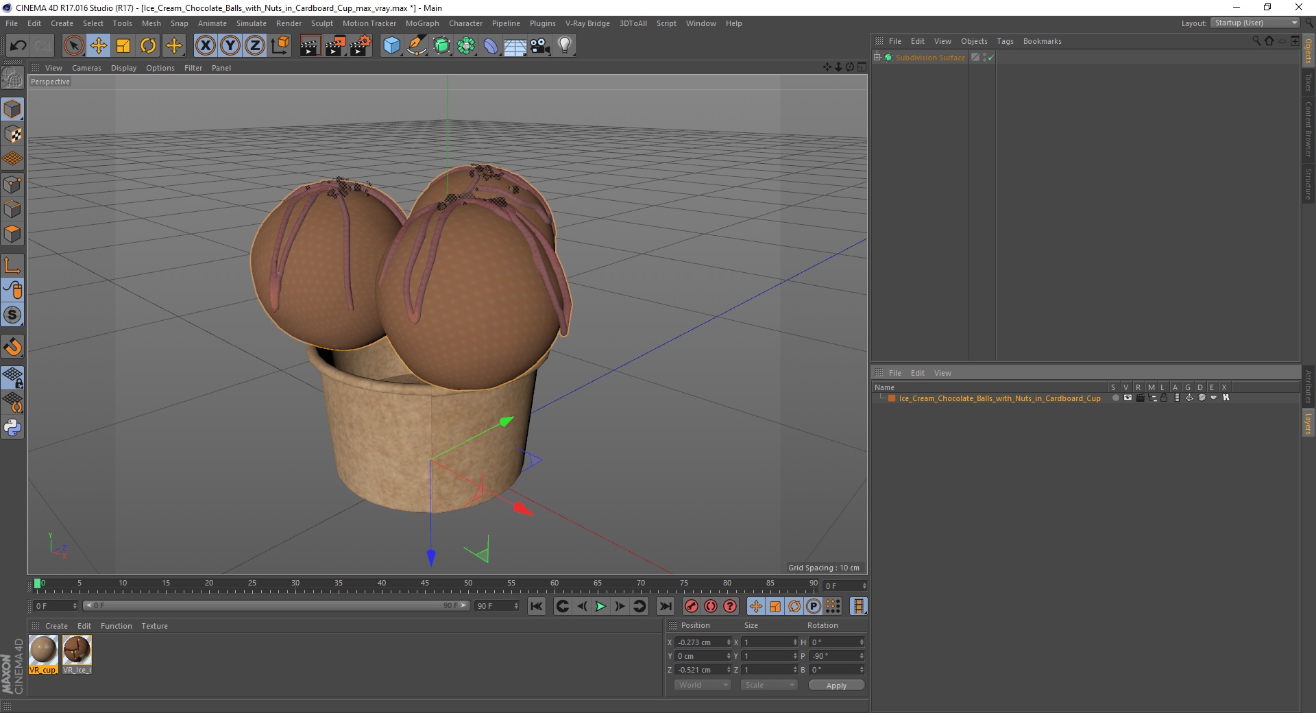 Ice Cream Chocolate Balls with Nuts in Cardboard Cup 3D