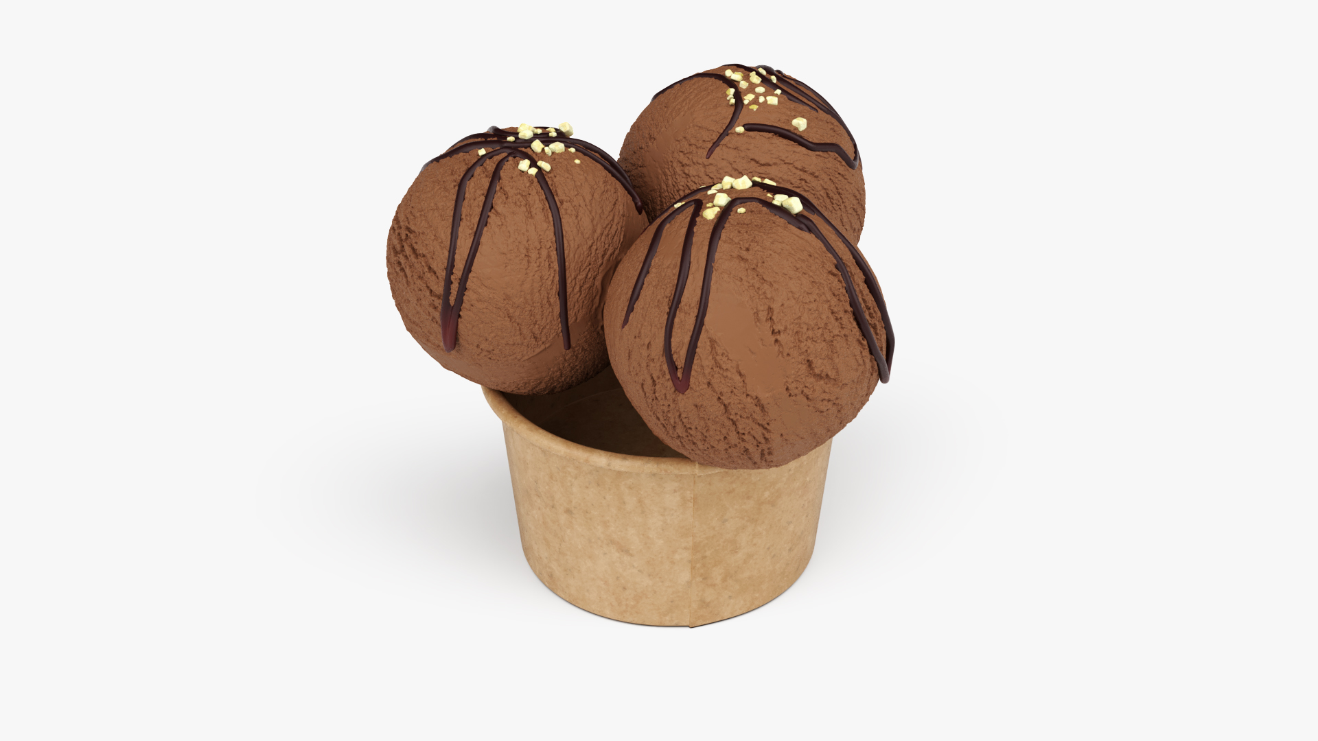 Ice Cream Chocolate Balls with Nuts in Cardboard Cup 3D