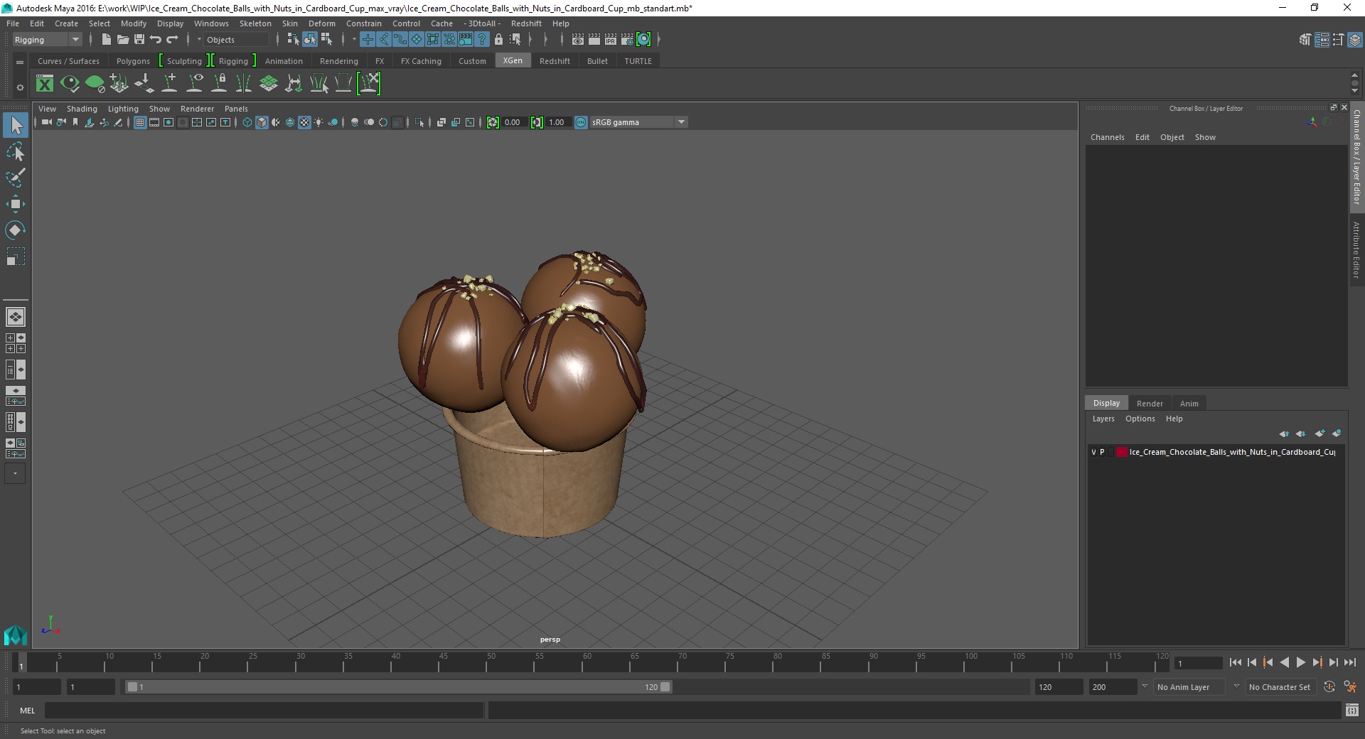 Ice Cream Chocolate Balls with Nuts in Cardboard Cup 3D