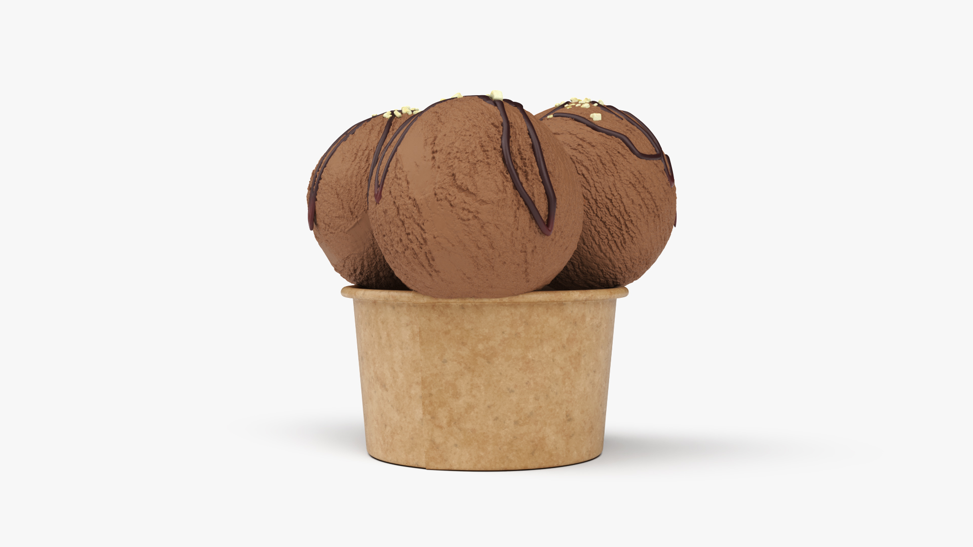 Ice Cream Chocolate Balls with Nuts in Cardboard Cup 3D