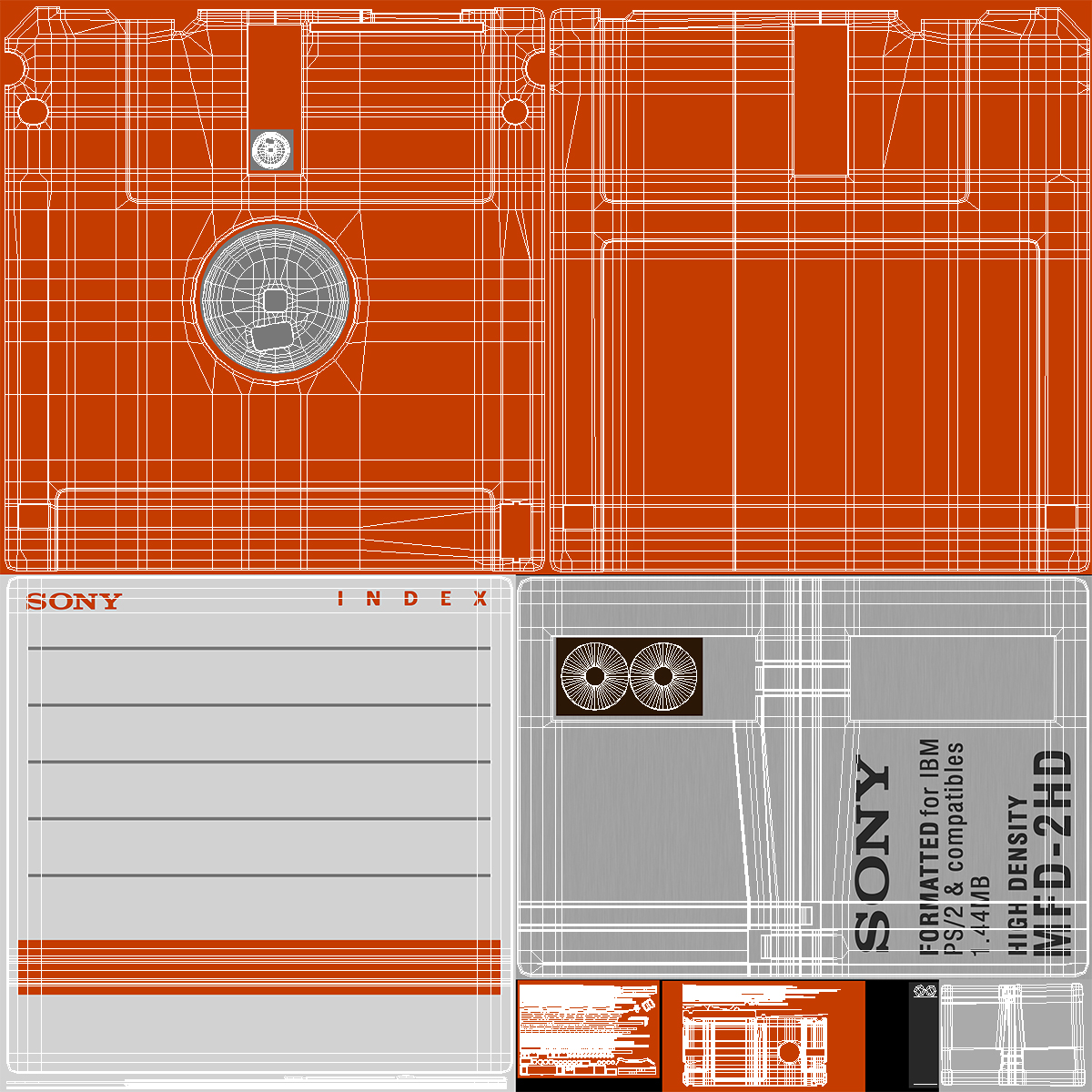 3D model Sony MFD 2HD Floppy Diskette Orange