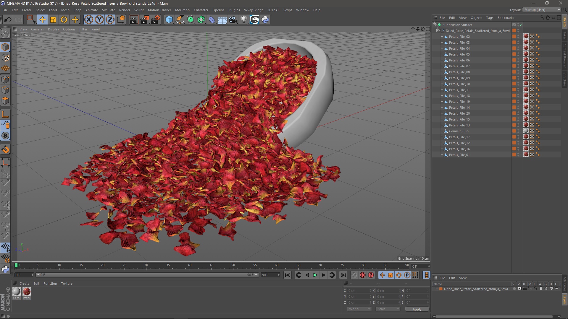 Dried Rose Petals Scattered from a Bowl 3D model