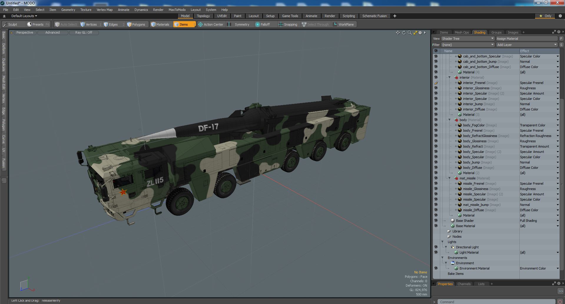 3D DF-17 Missile on Road Mobile Vehicle