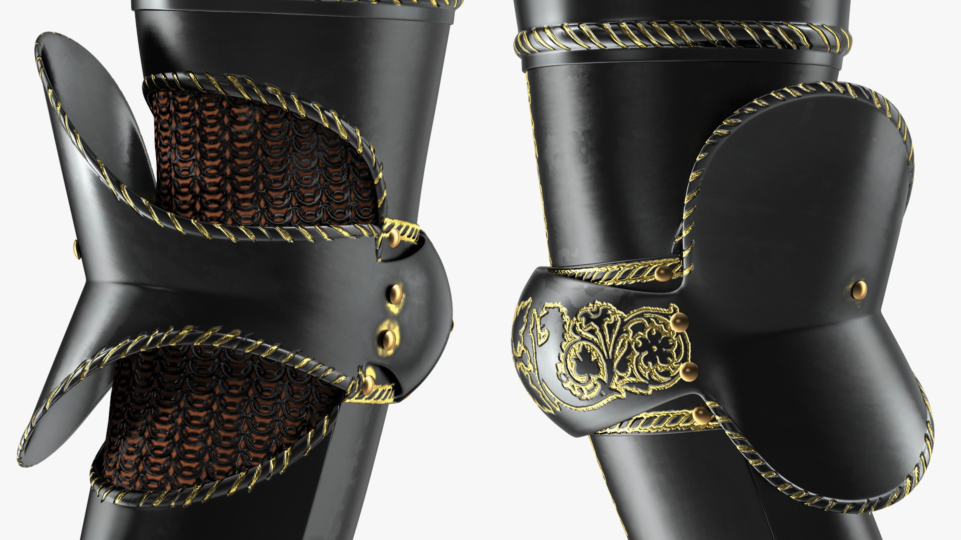 3D Medieval Knight Black Gold Arm Armor