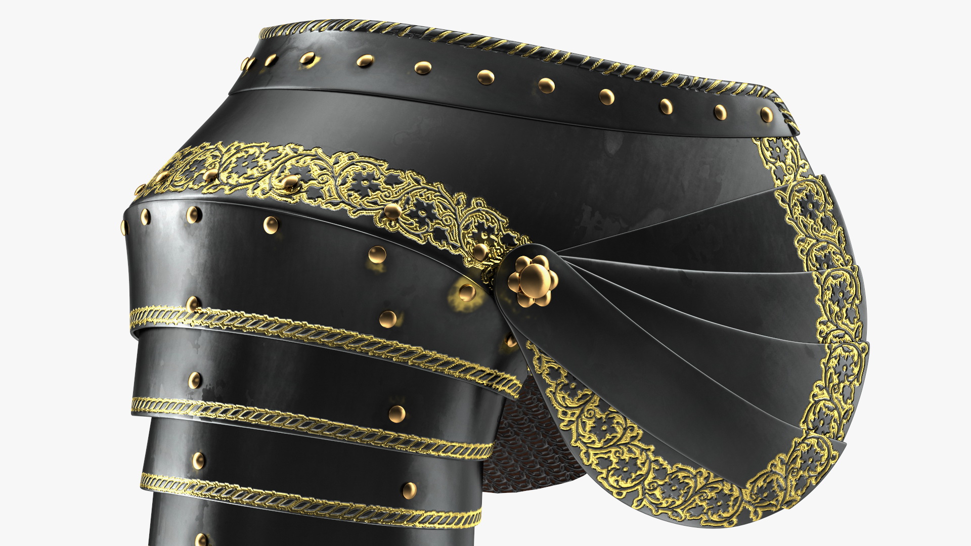 3D Medieval Knight Black Gold Arm Armor