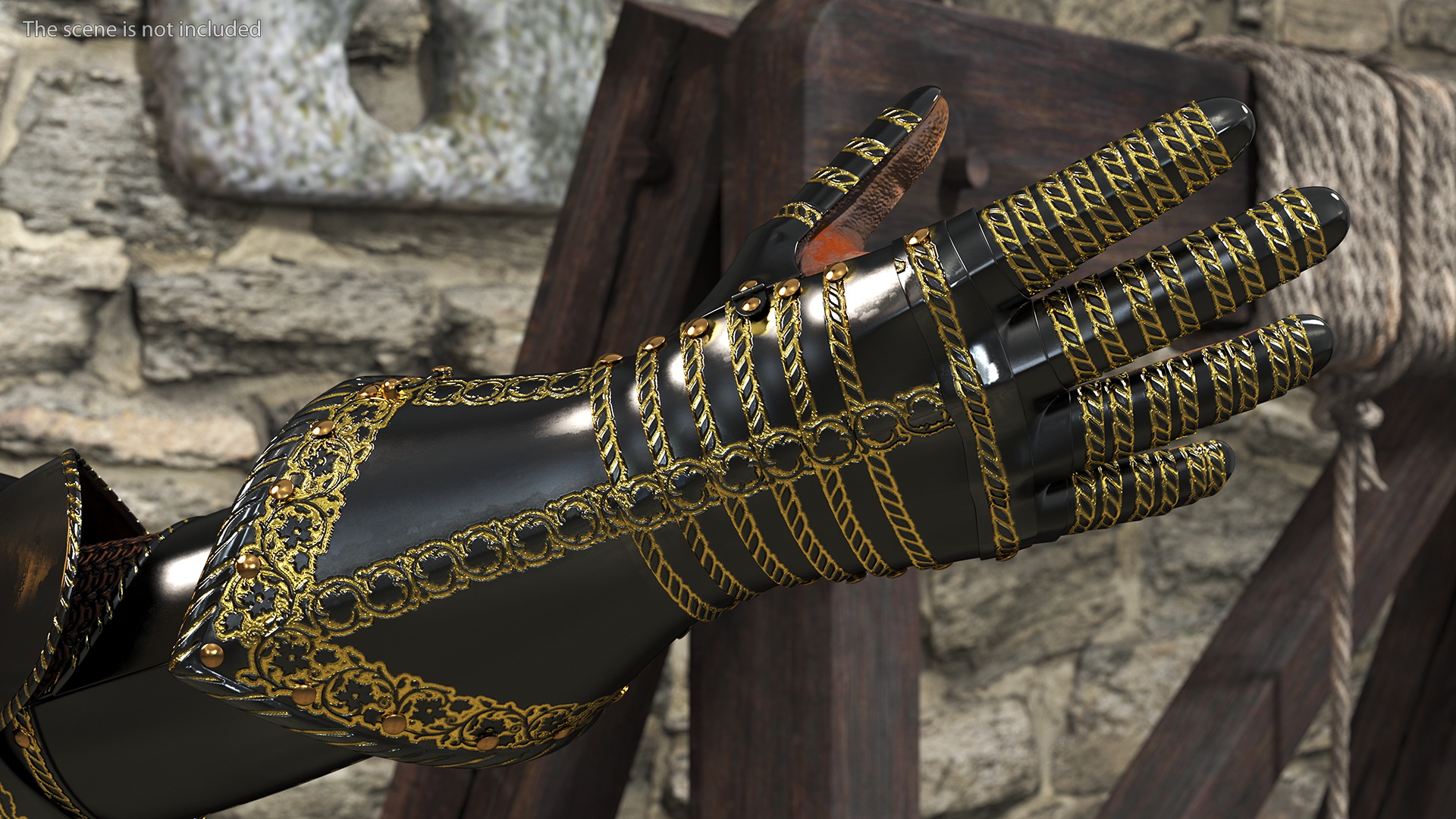 3D Medieval Knight Black Gold Arm Armor