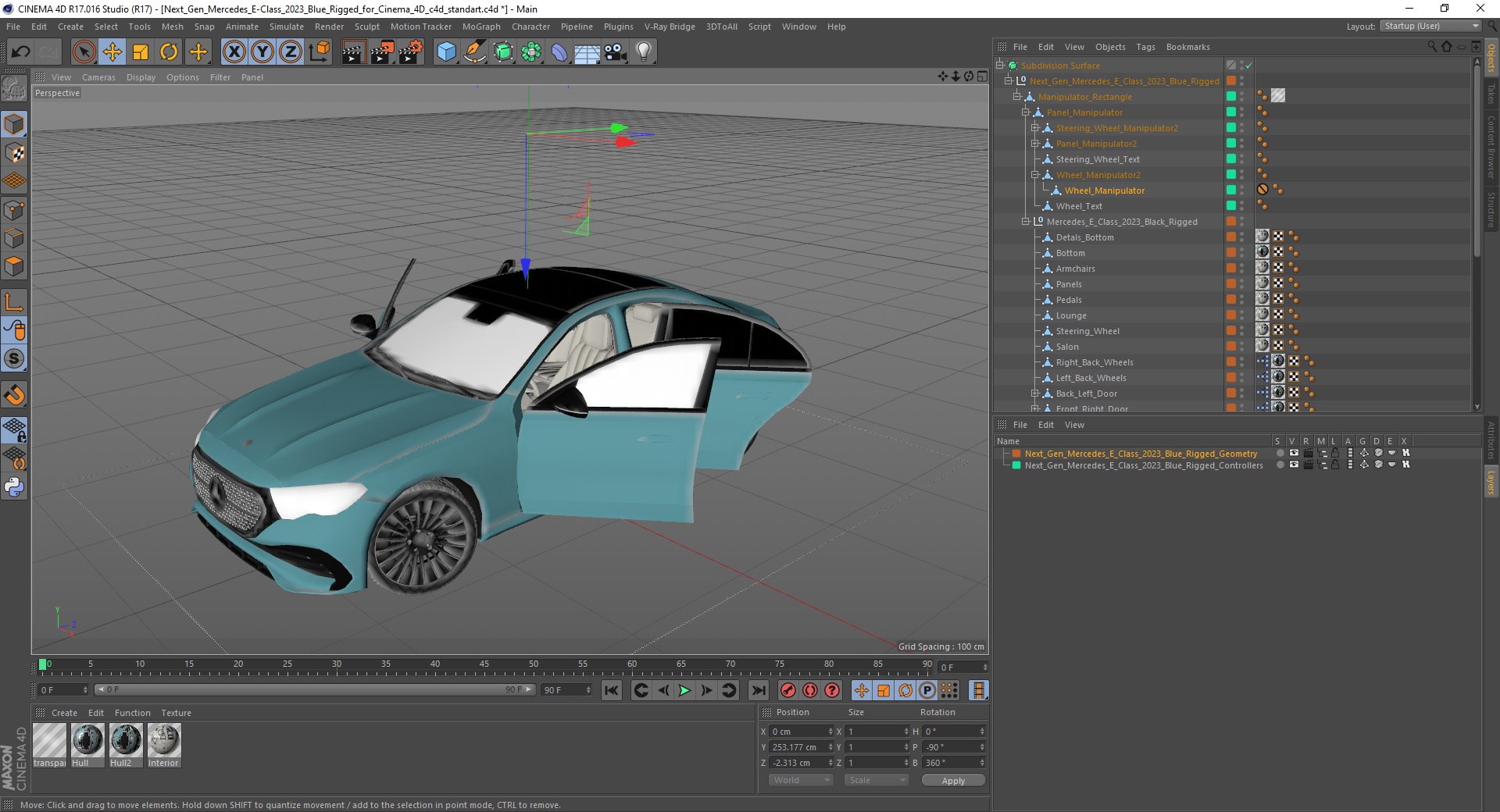 3D Next Gen Mercedes E-Class 2023 Blue Rigged for Cinema 4D