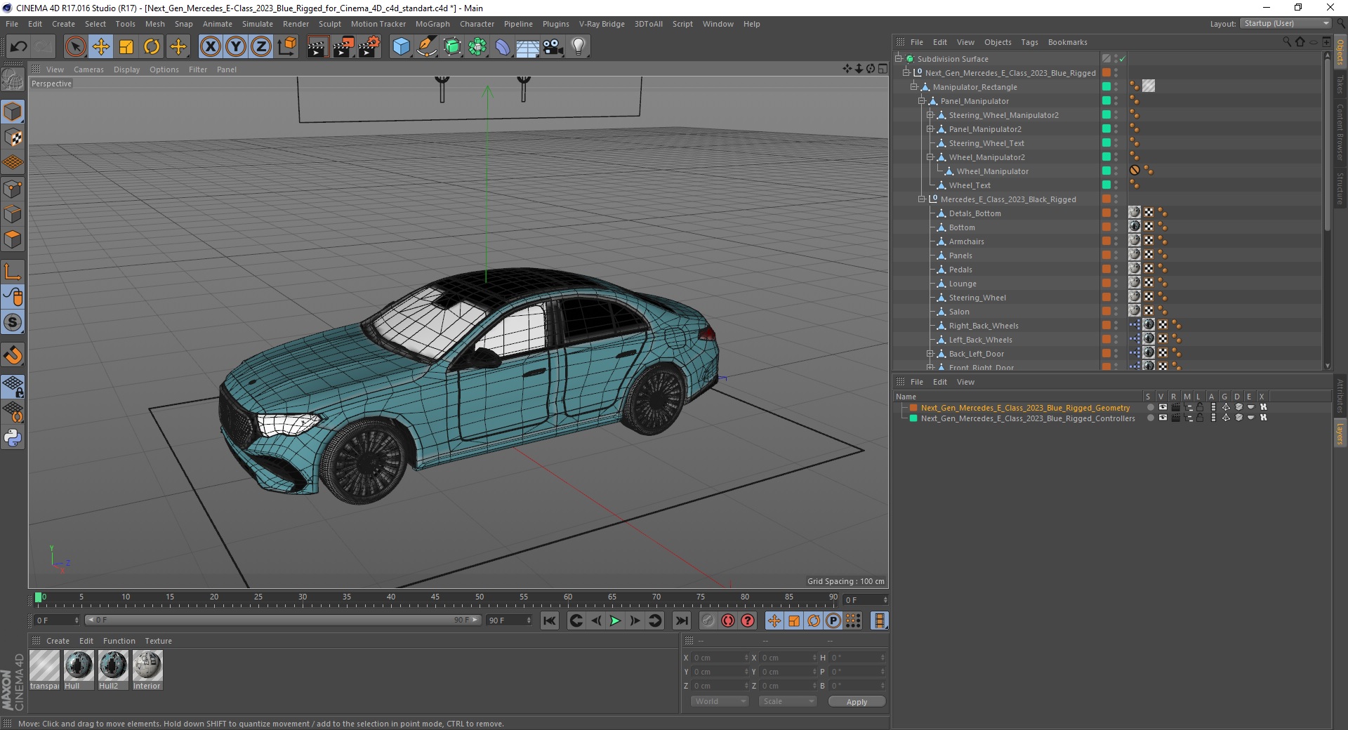 3D Next Gen Mercedes E-Class 2023 Blue Rigged for Cinema 4D