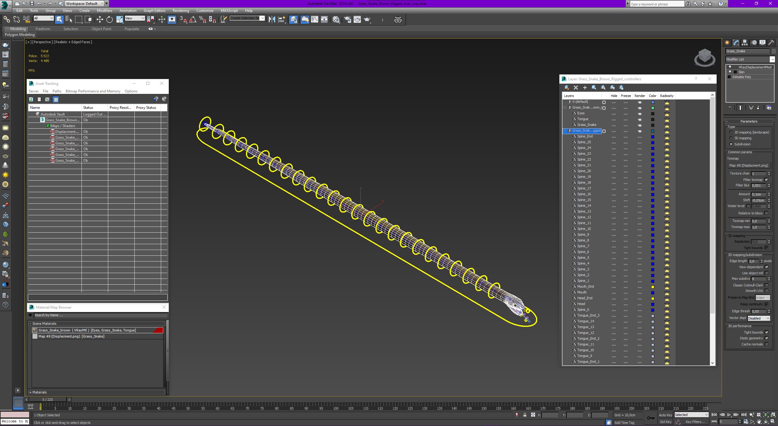 3D Grass Snake Brown Rigged for Cinema 4D model