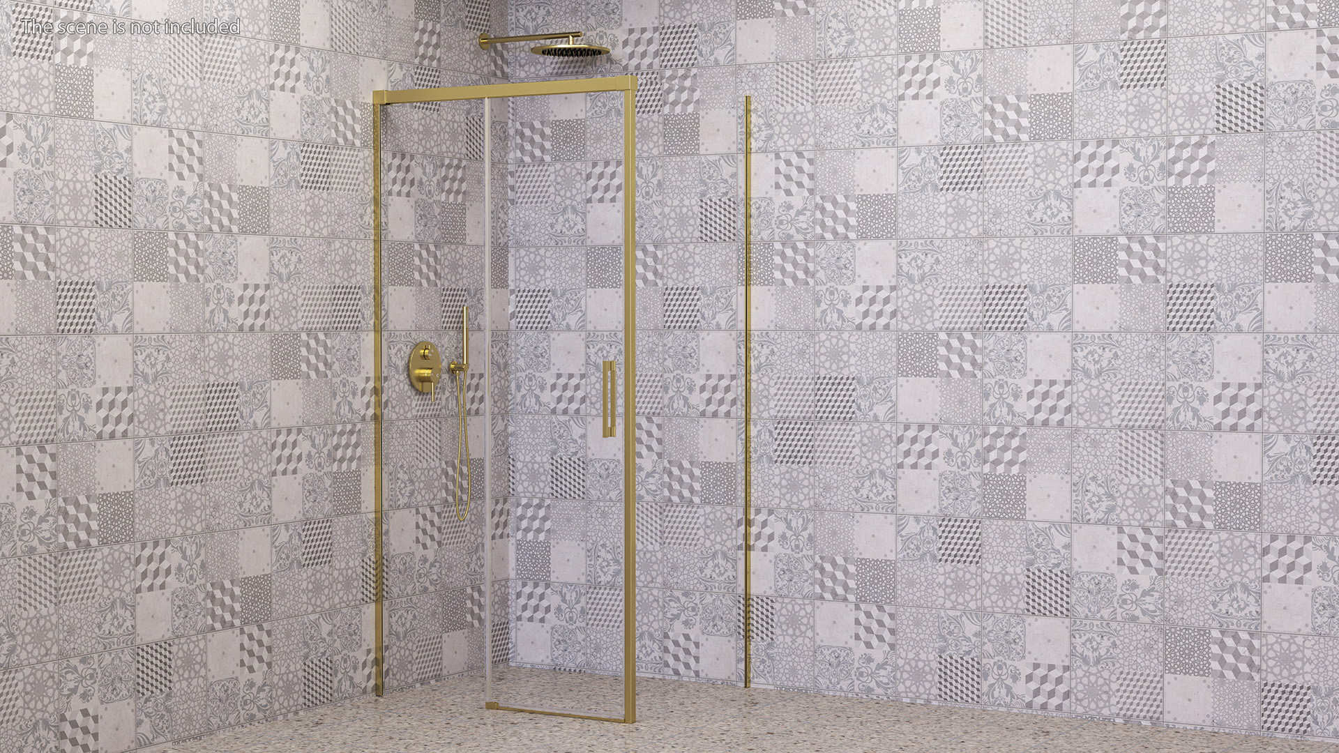 3D model Rectangle Shower Stall with Sliding Door Gold