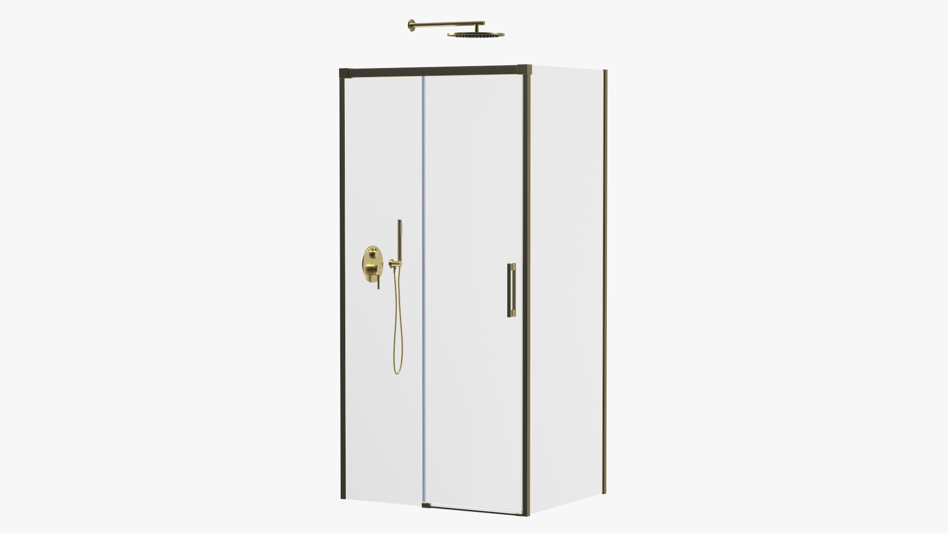 3D model Rectangle Shower Stall with Sliding Door Gold