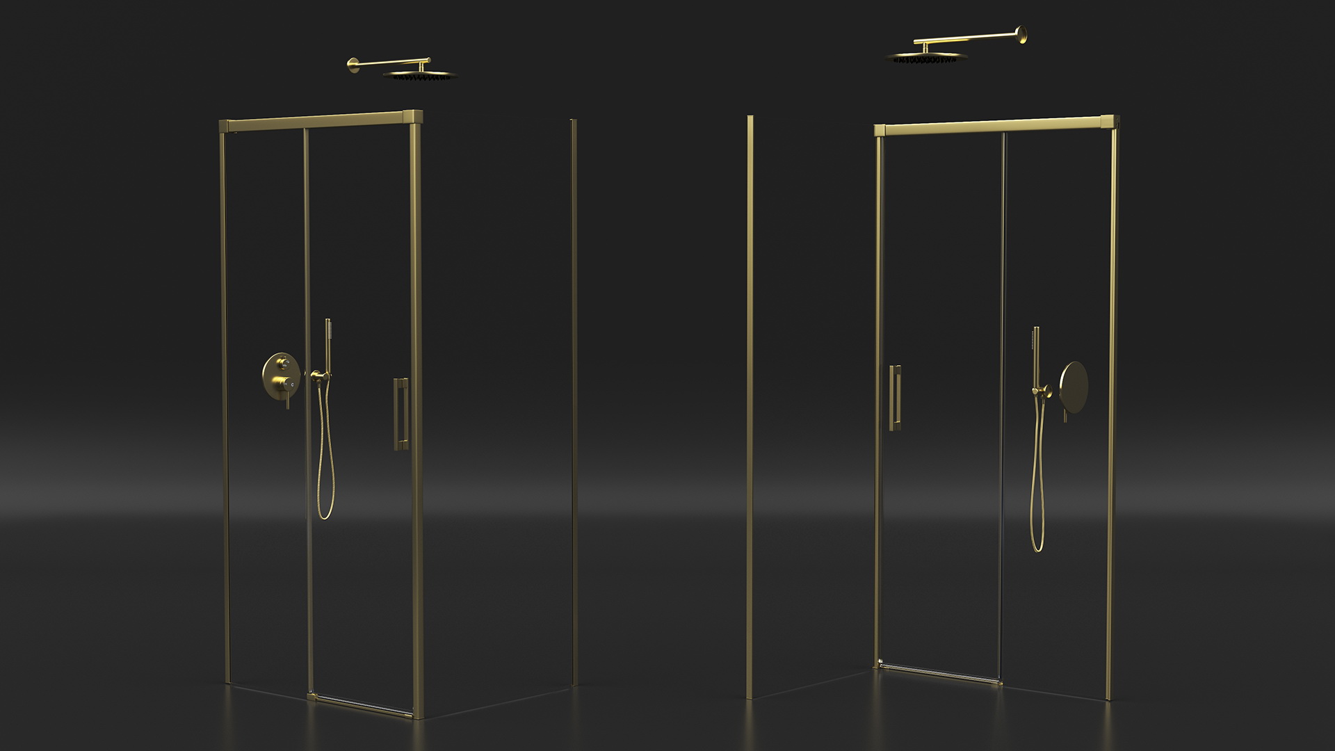 3D model Rectangle Shower Stall with Sliding Door Gold