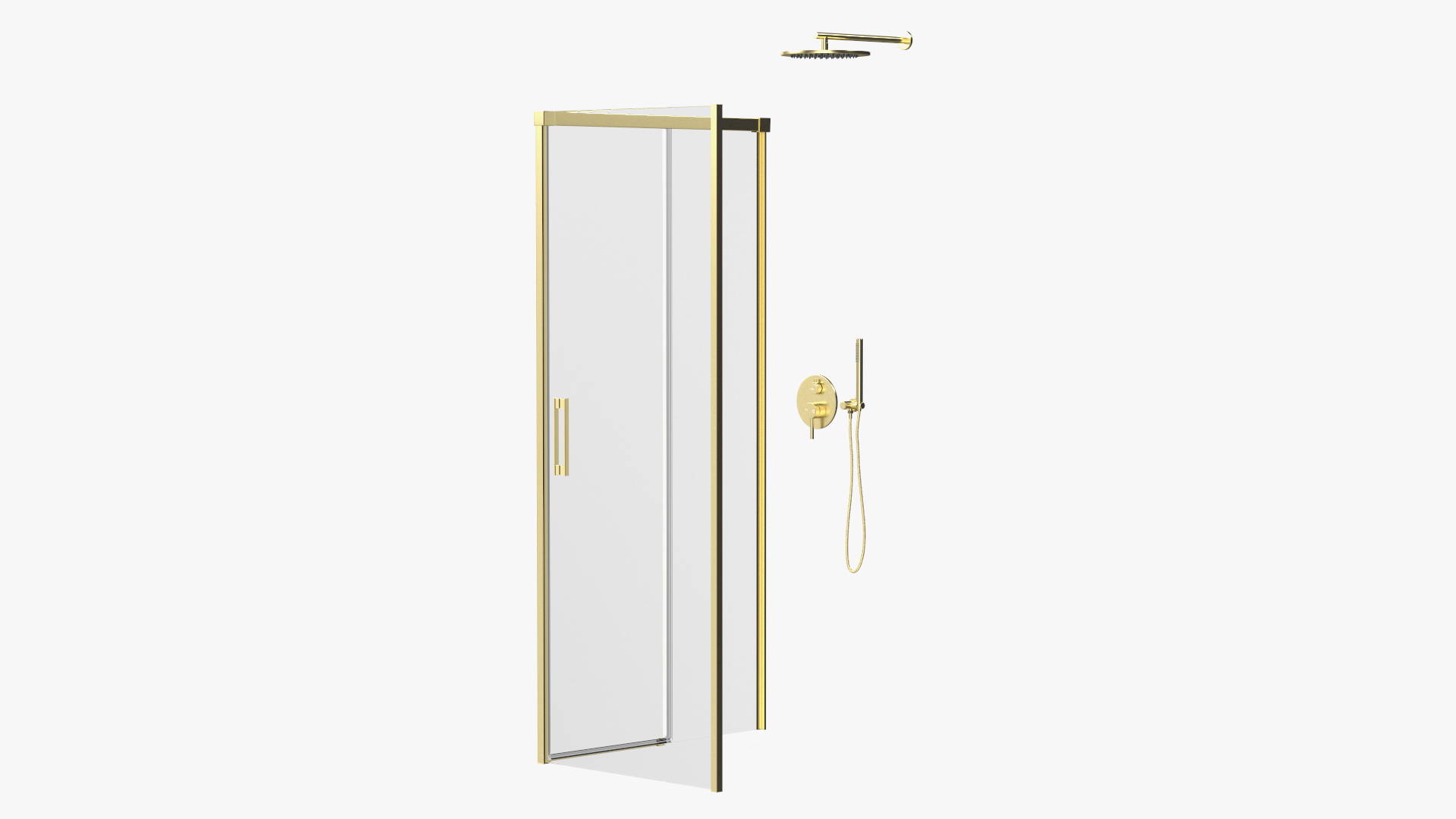 3D model Rectangle Shower Stall with Sliding Door Gold