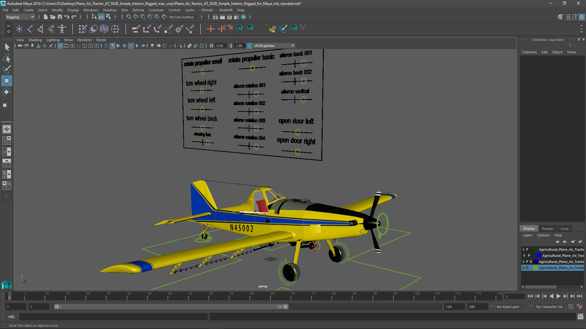Plane Air Tractor AT 502B Simple Interior Rigged for Maya 3D