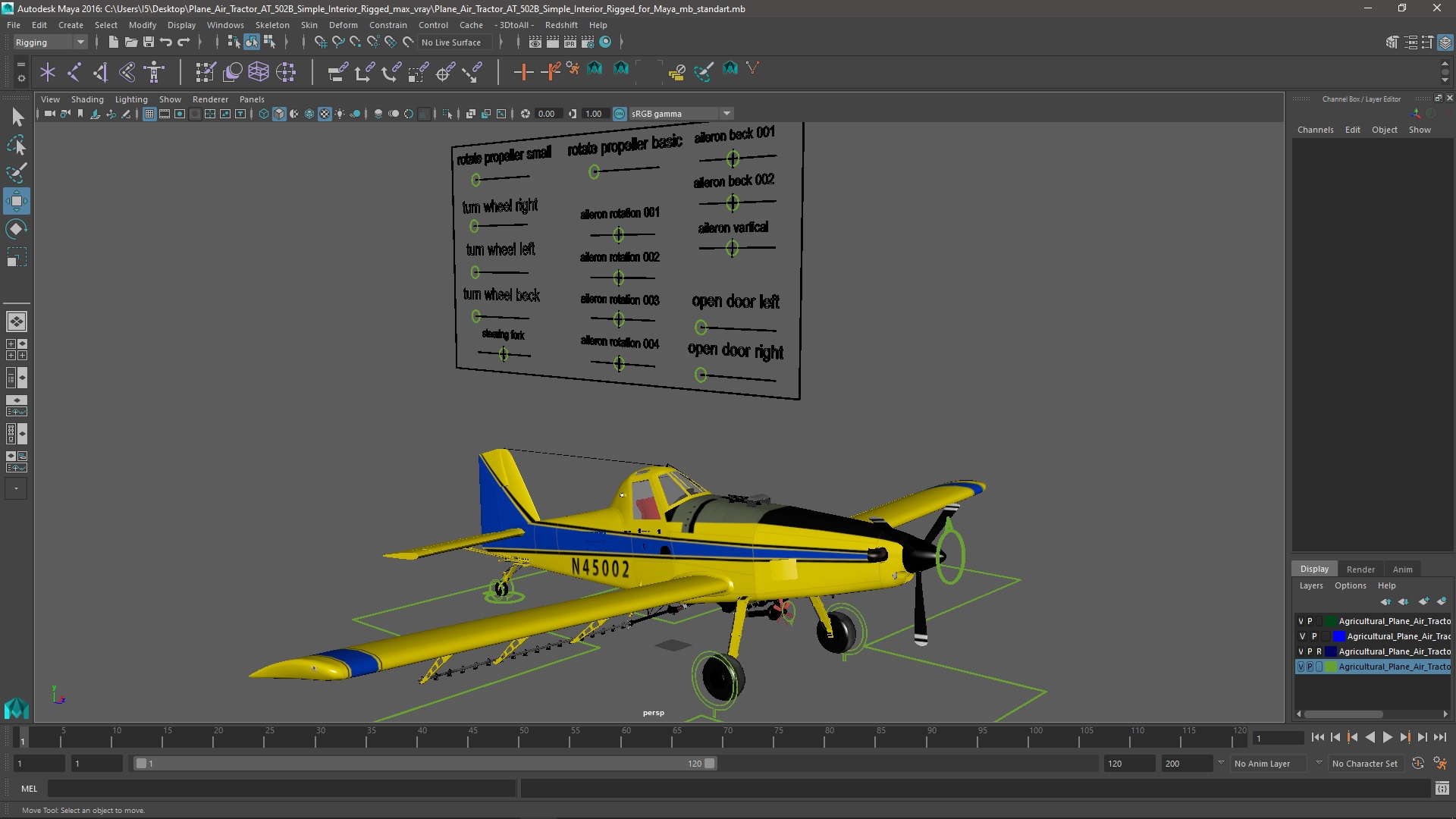 Plane Air Tractor AT 502B Simple Interior Rigged for Maya 3D