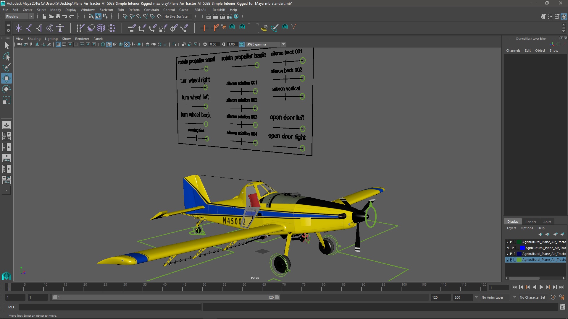 Plane Air Tractor AT 502B Simple Interior Rigged for Maya 3D