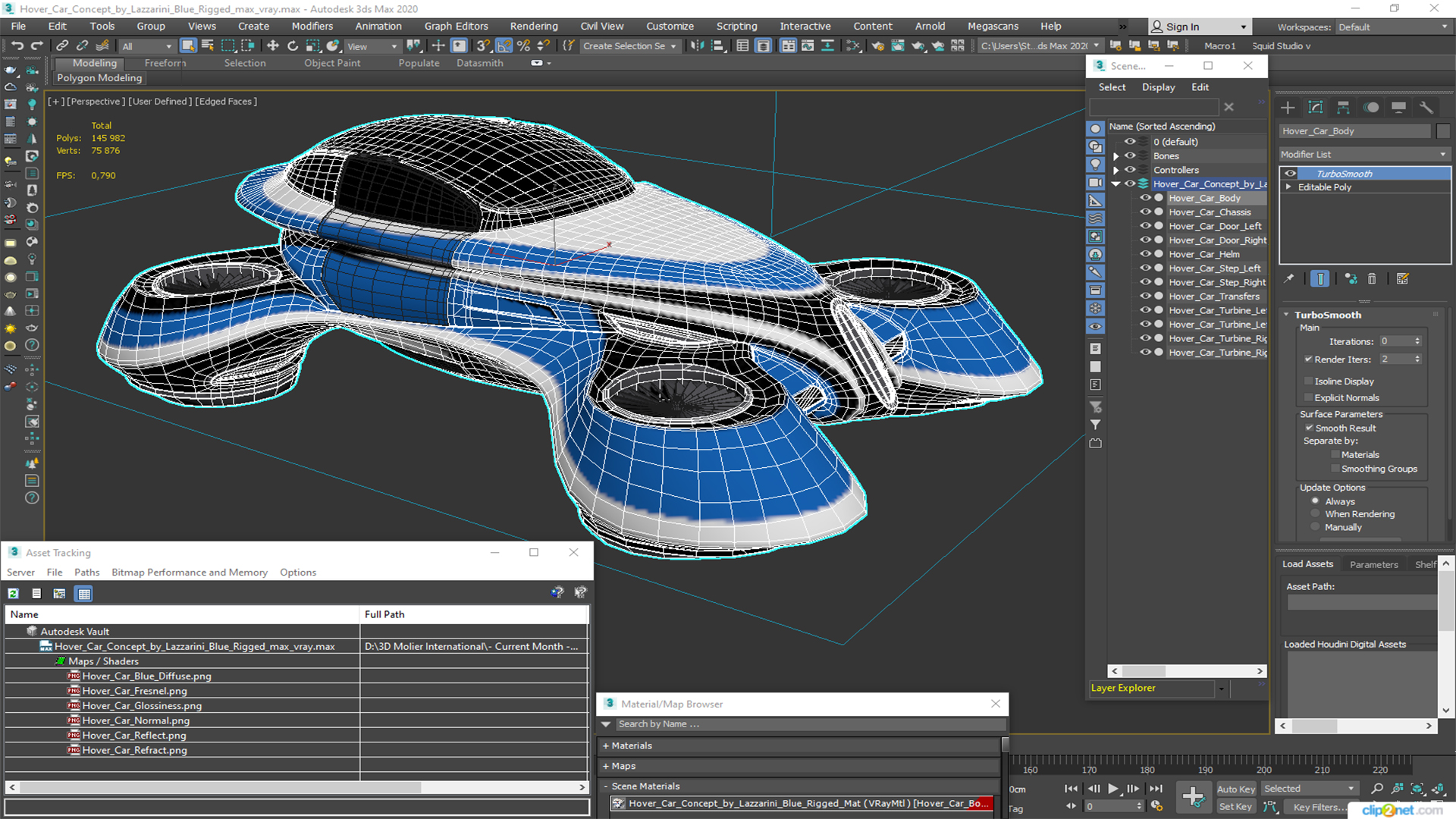 Hover Car Concept by Lazzarini Blue Rigged 3D