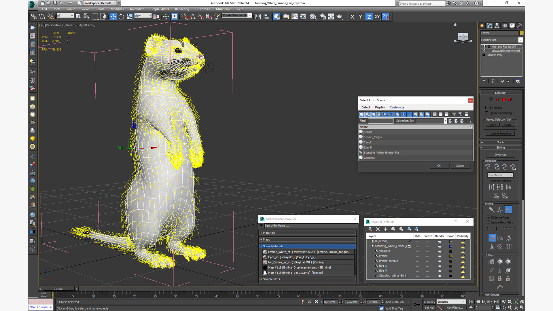 3D model Standing White Ermine Fur