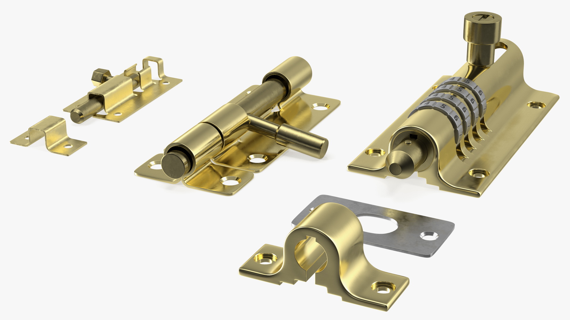 3D Brass Sliding Door Locks Set model