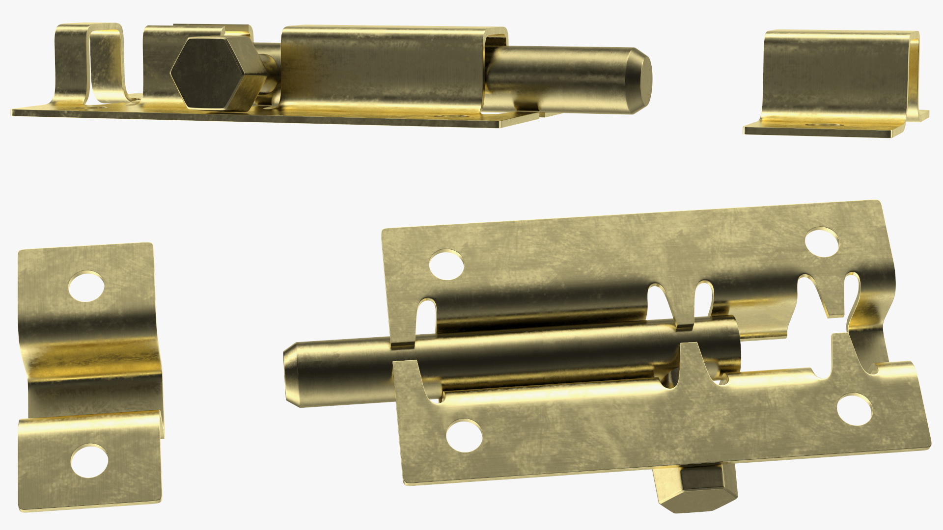 3D Brass Sliding Door Locks Set model