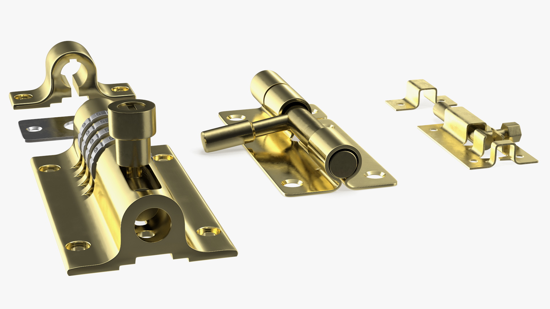 3D Brass Sliding Door Locks Set model