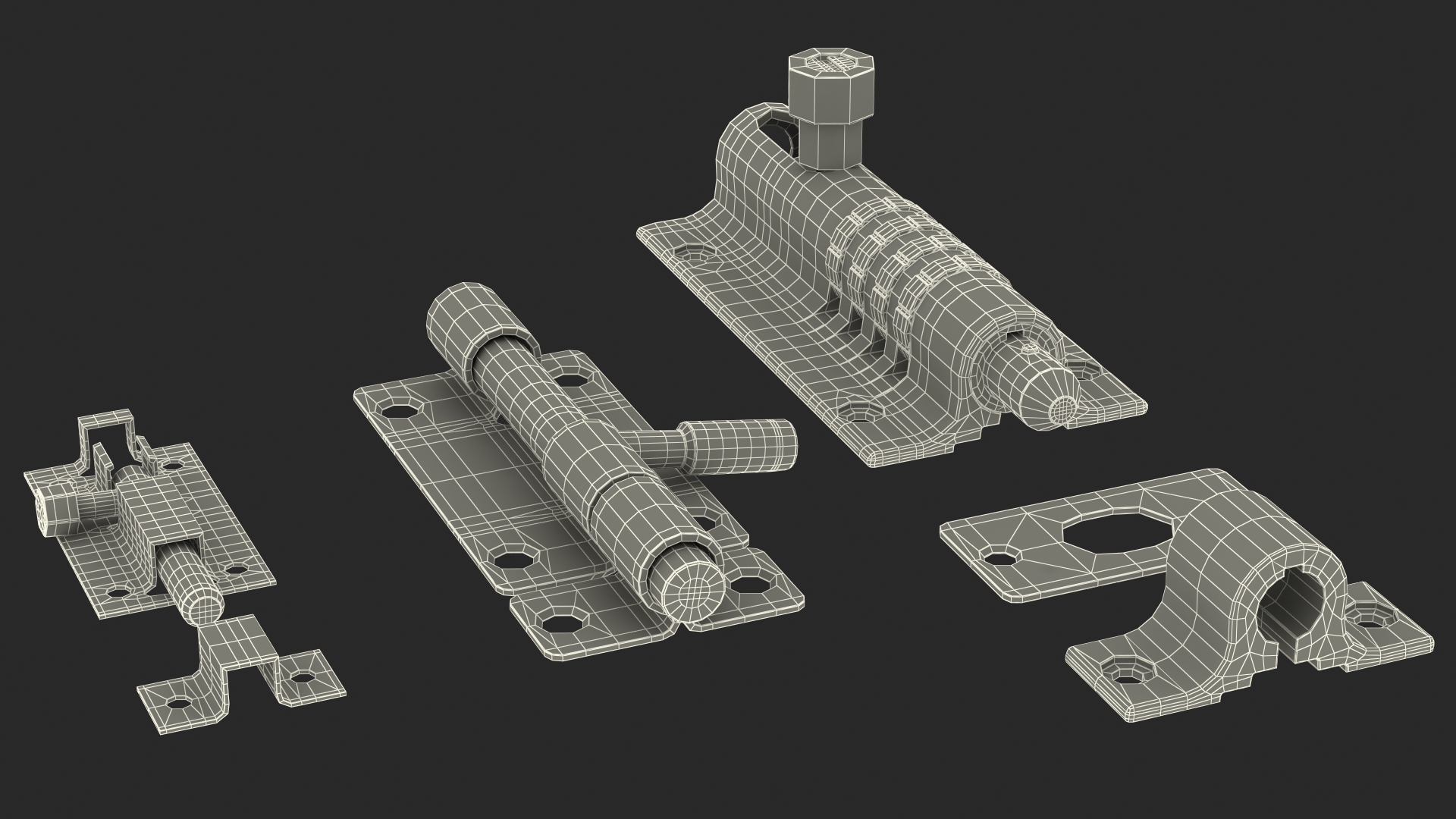 3D Brass Sliding Door Locks Set model