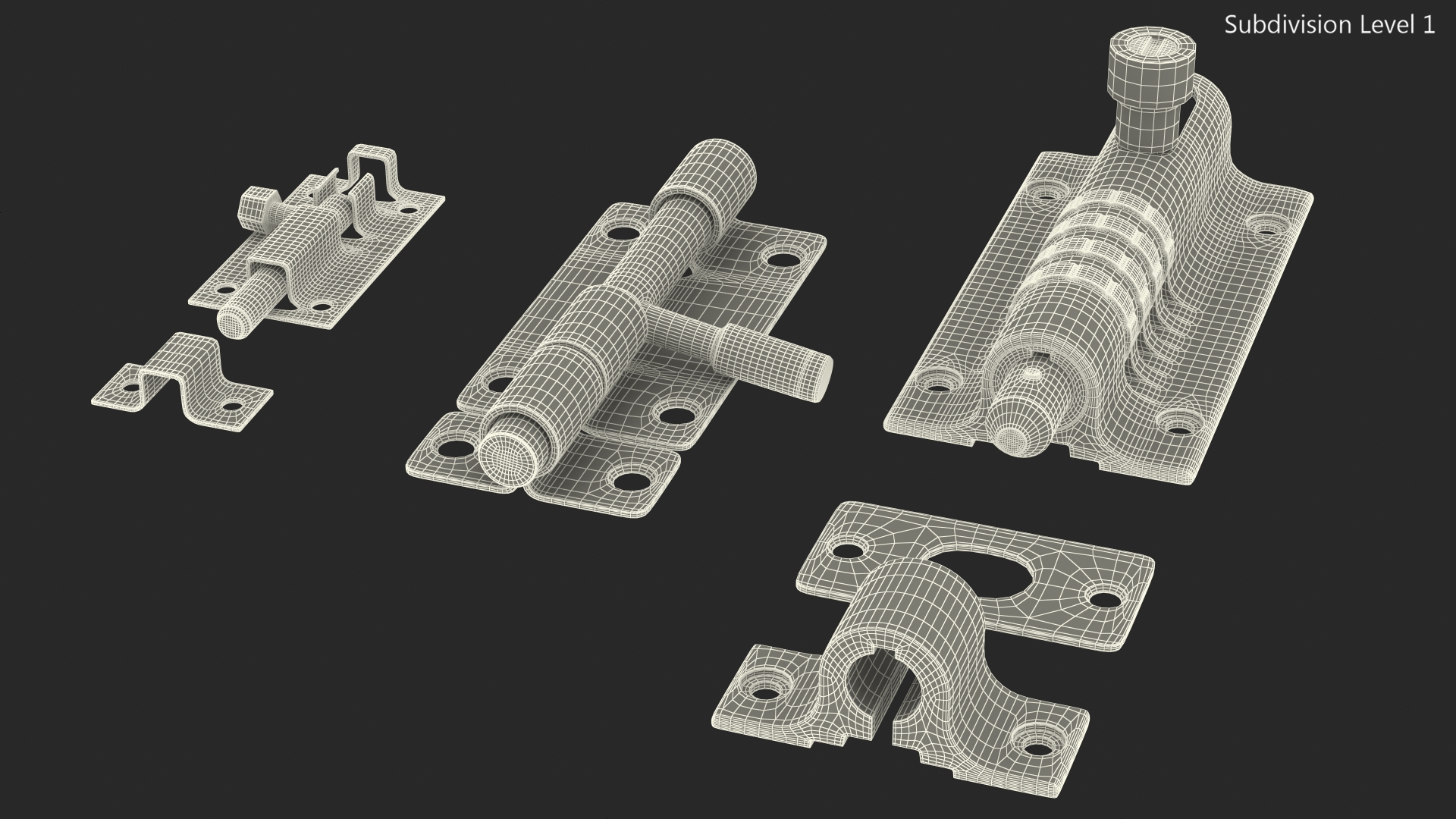 3D Brass Sliding Door Locks Set model