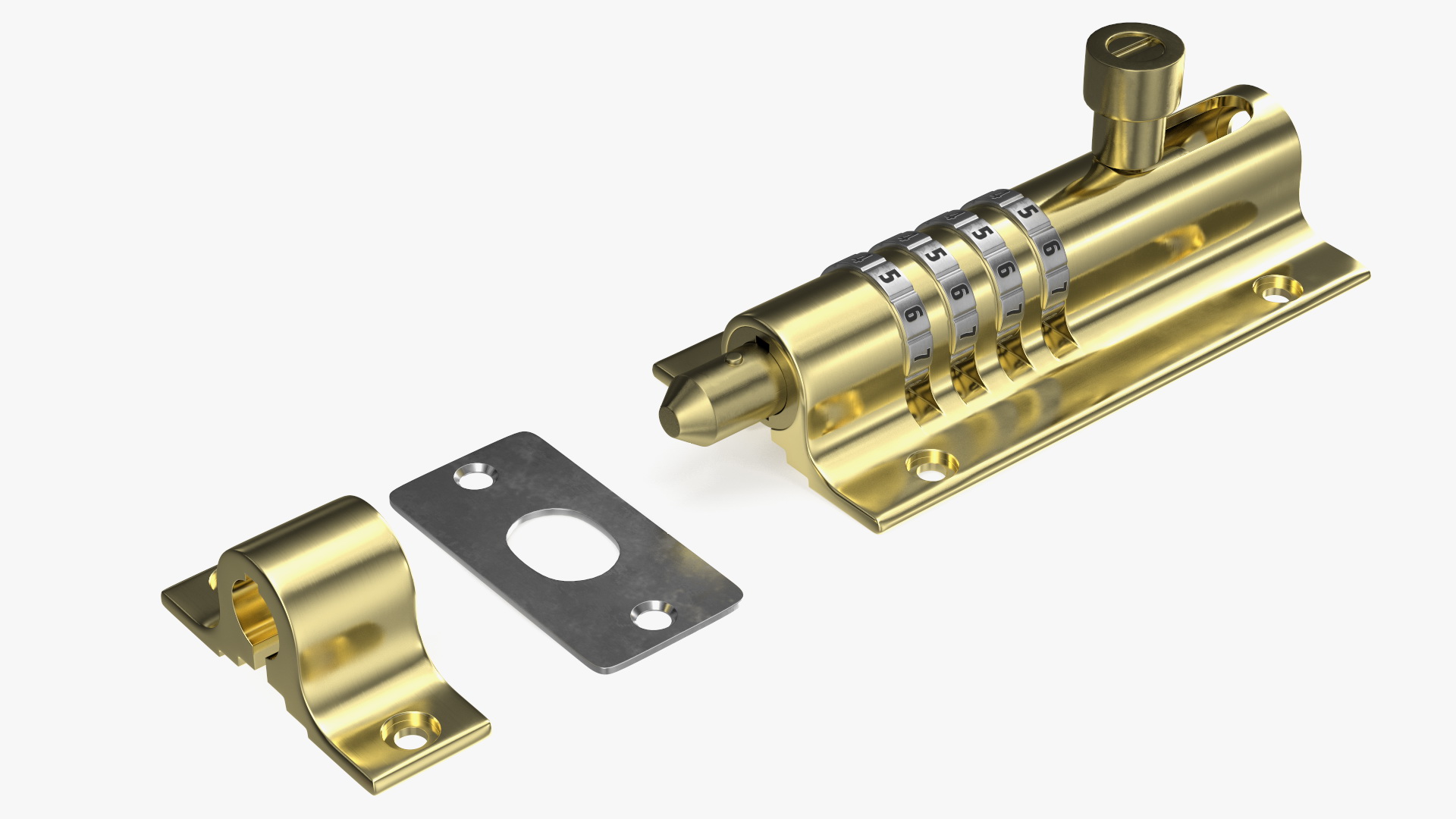 3D Brass Sliding Door Locks Set model