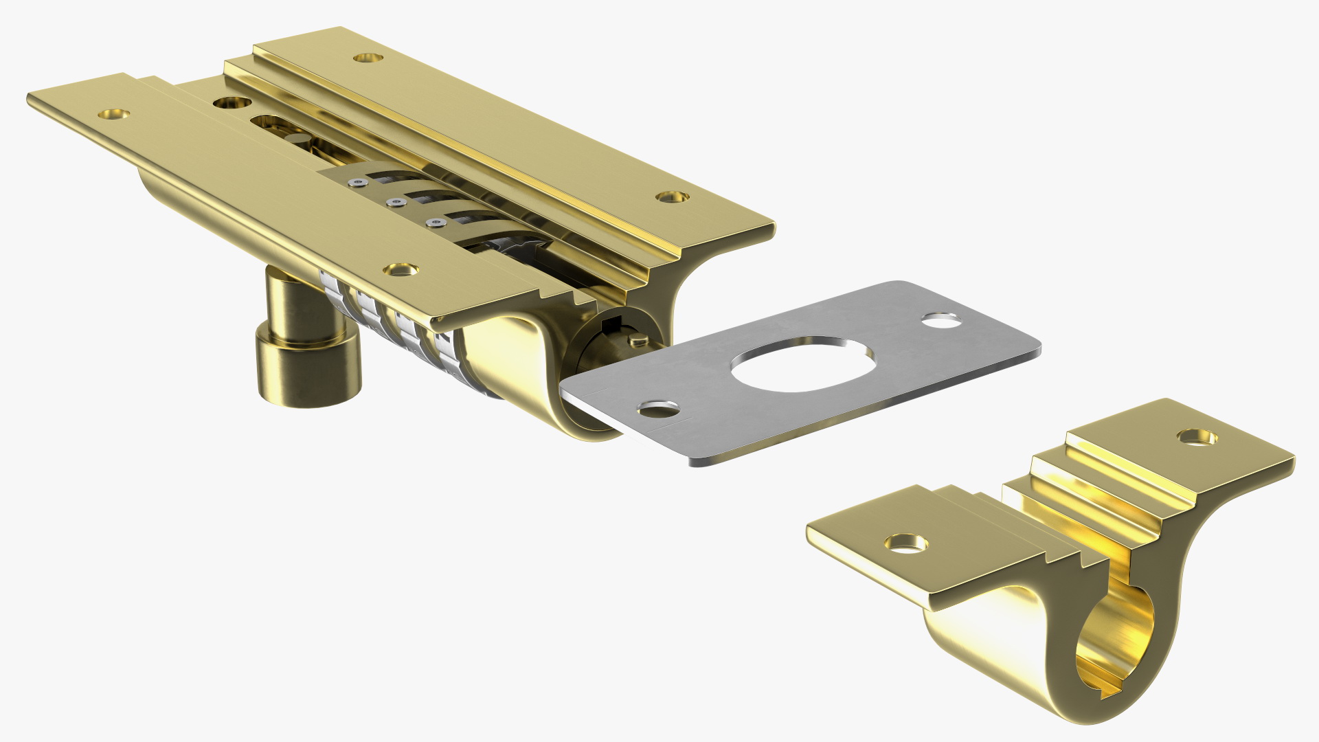 3D Brass Sliding Door Locks Set model