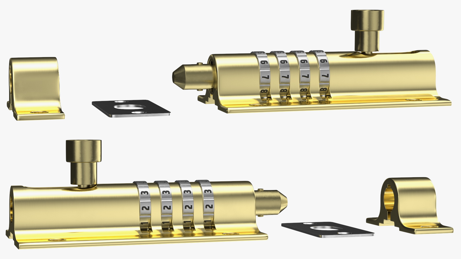 3D Brass Sliding Door Locks Set model