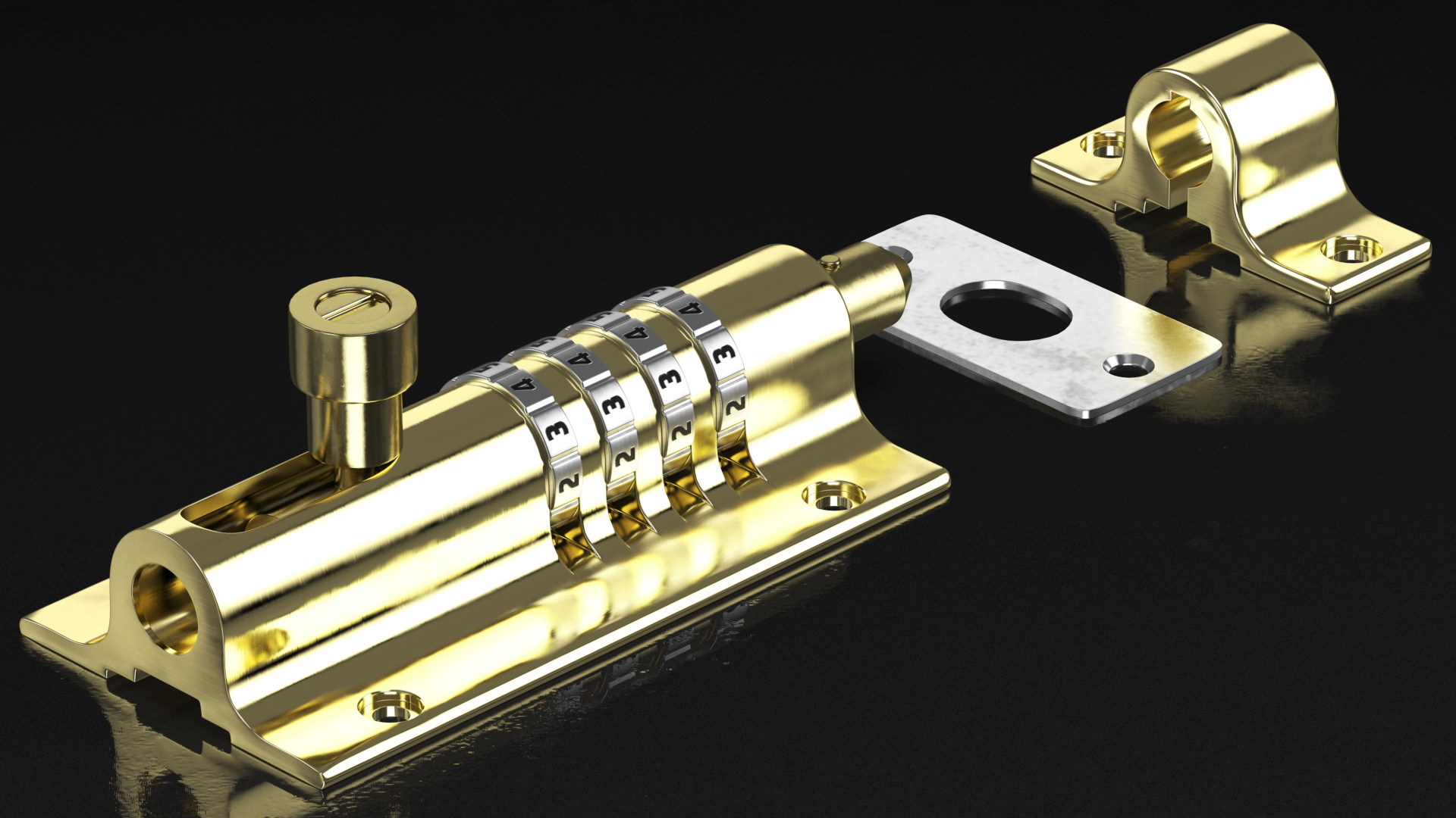 3D Brass Sliding Door Locks Set model
