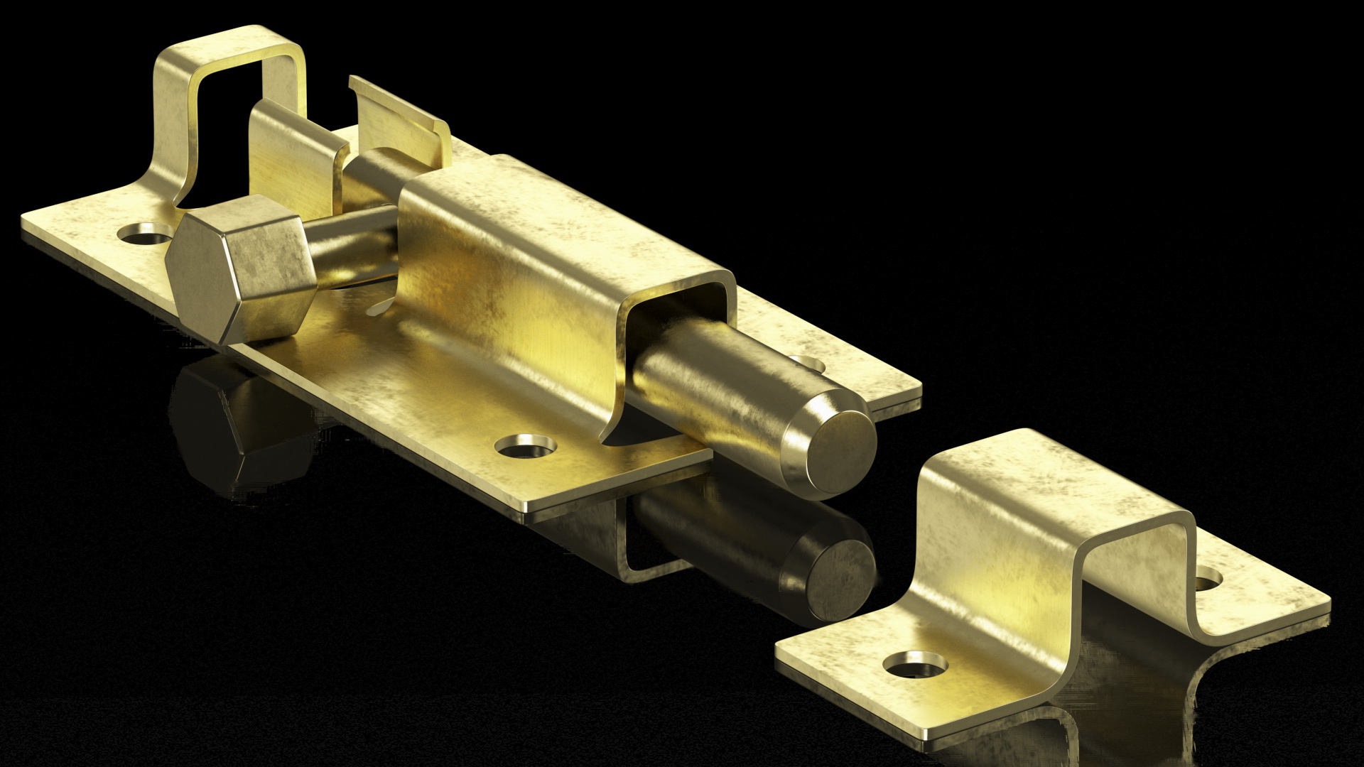 3D Brass Sliding Door Locks Set model