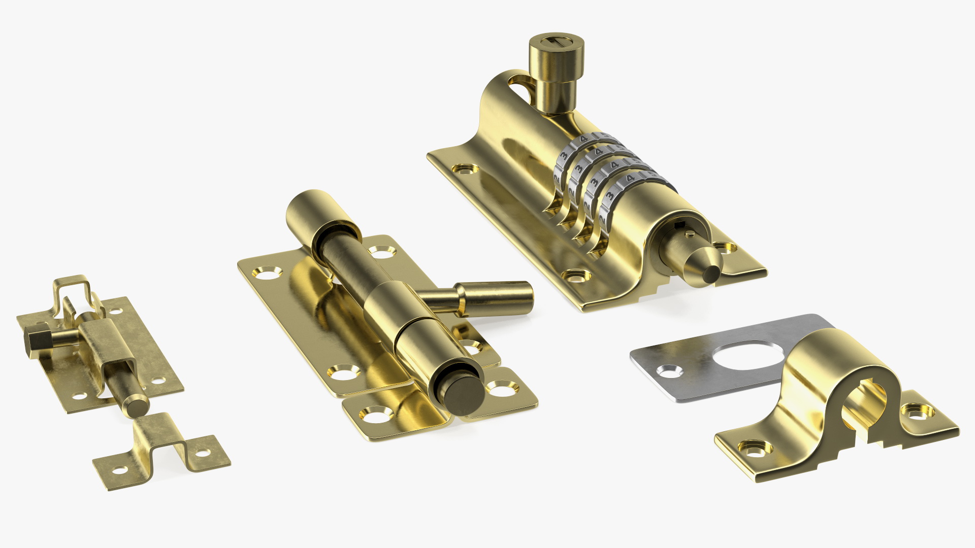 3D Brass Sliding Door Locks Set model