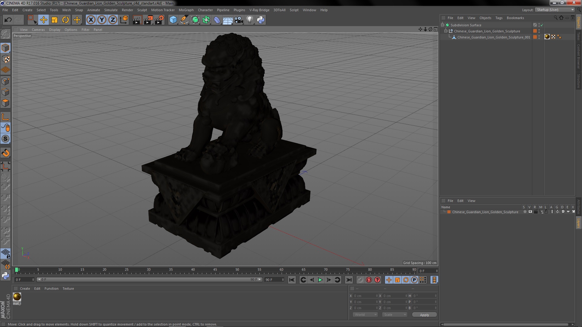 3D Chinese Guardian Lion Golden Sculpture model