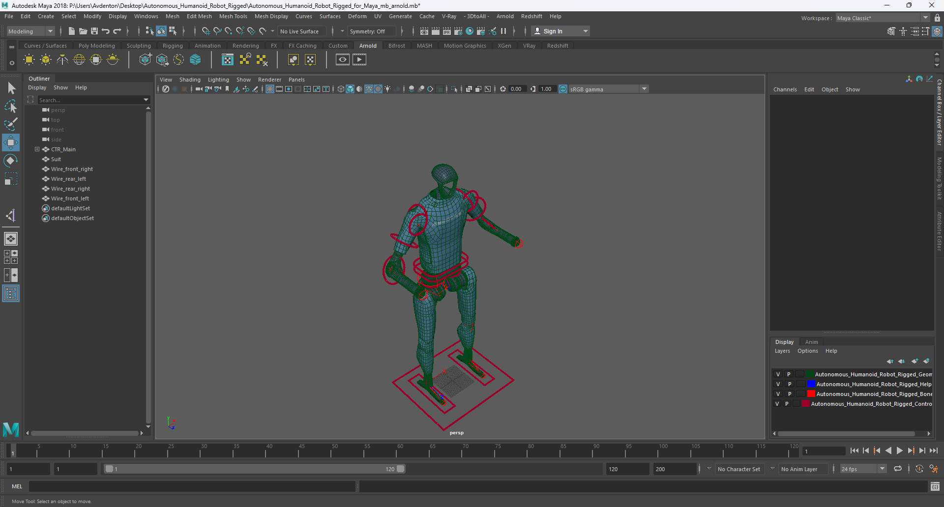 3D Autonomous Humanoid Robot Rigged for Maya