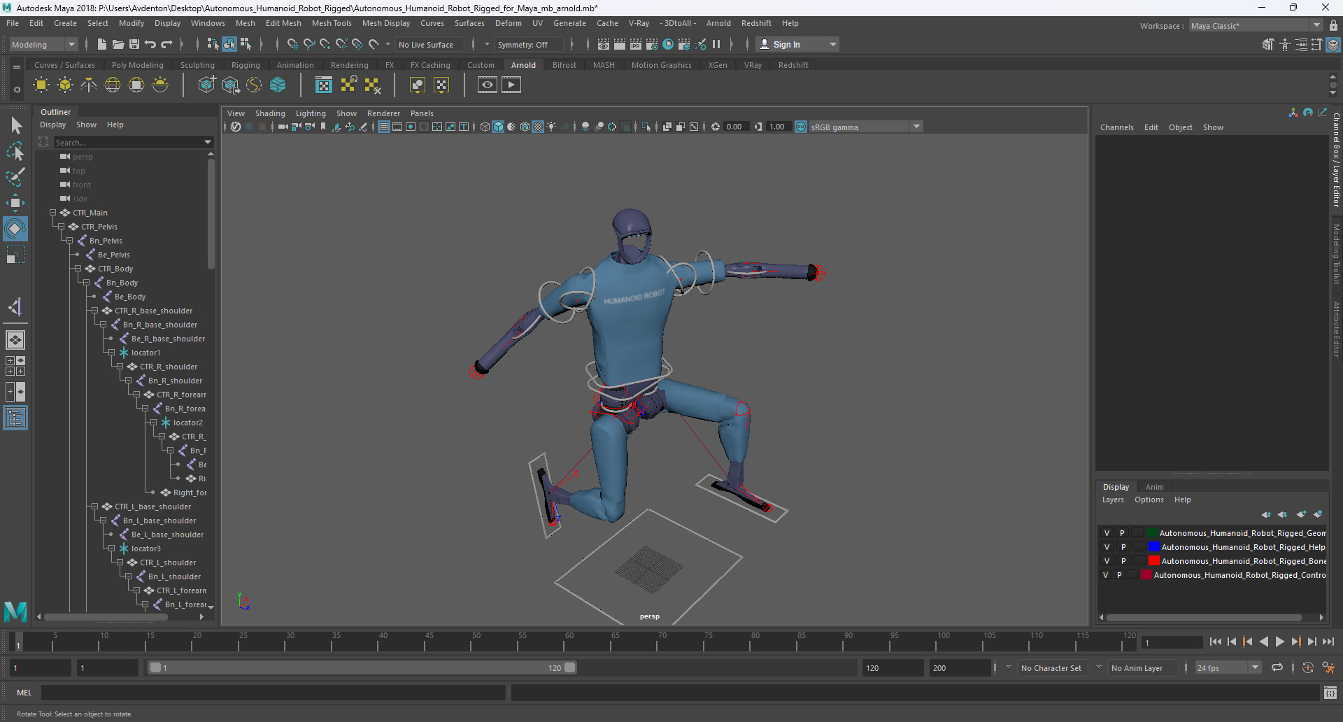 3D Autonomous Humanoid Robot Rigged for Maya