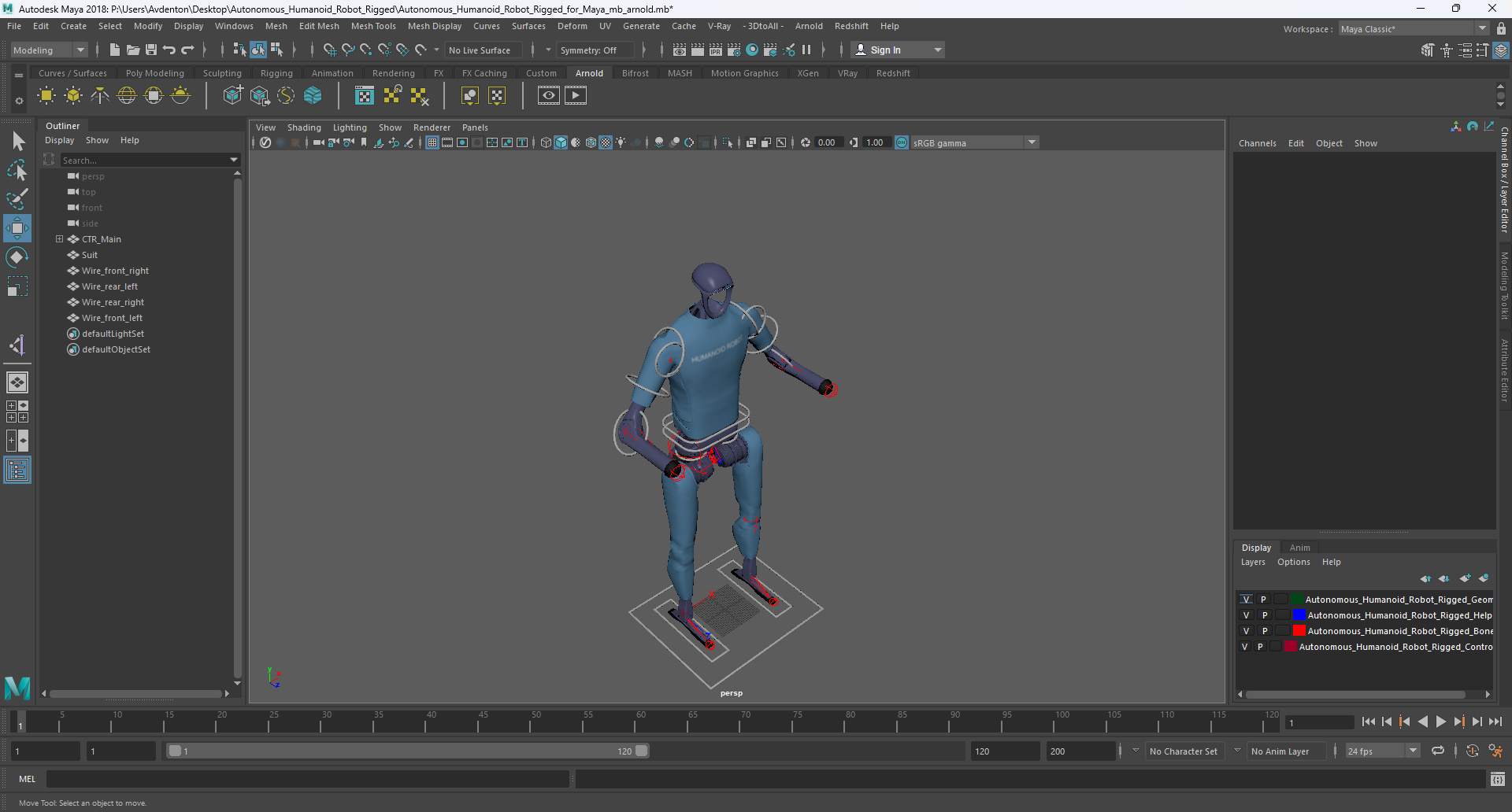 3D Autonomous Humanoid Robot Rigged for Maya